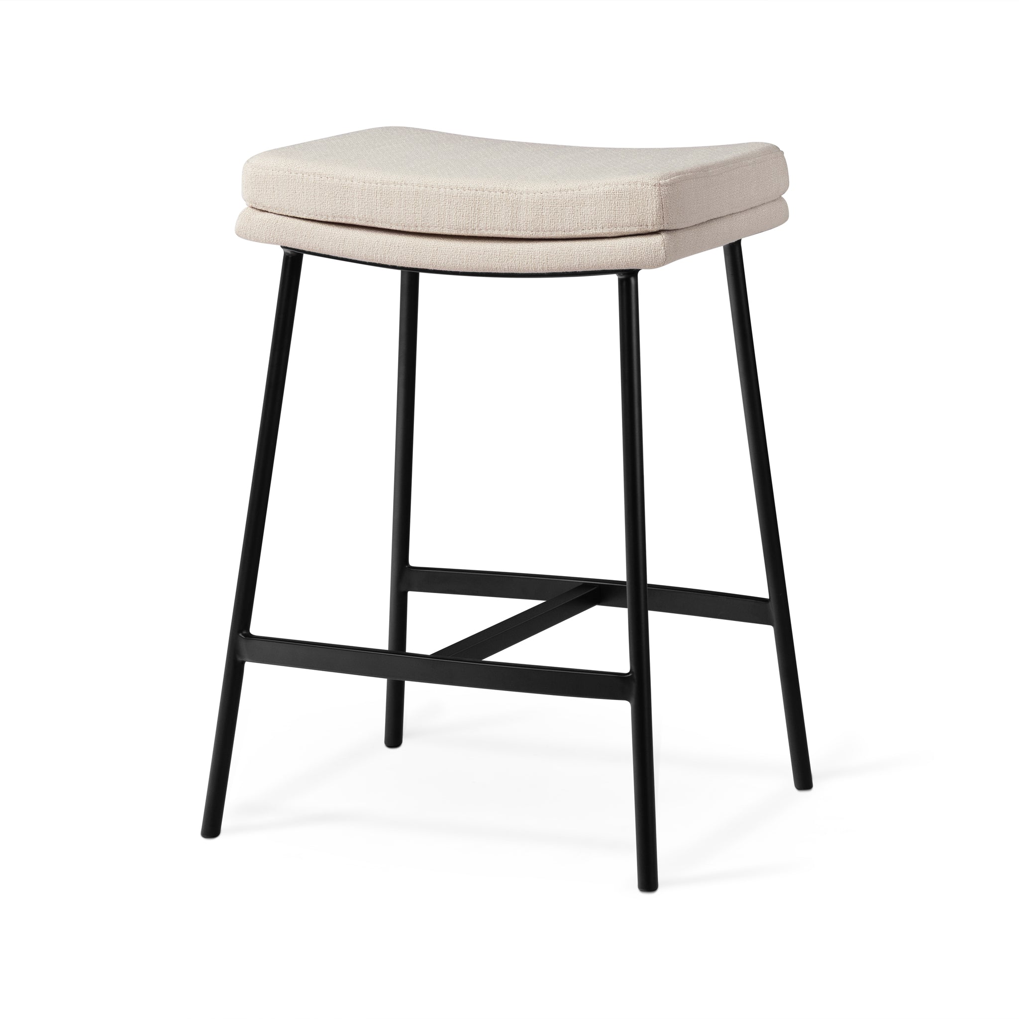 Berkley Counter Height Saddle Stool – Beige Fabric & Matte Black in Maven Lane by Maven Lane