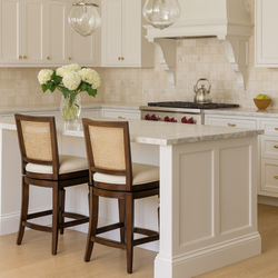 Sonoma Swivel Counter Stool in Brown Finish and Beige Fabric in Stools by Maven Lane