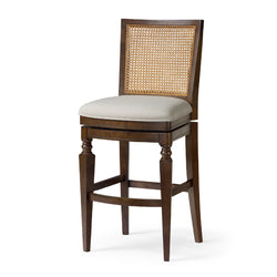 Sonoma Swivel Bar Stool in Brown Finish and Beige Fabric in Stools by Maven Lane