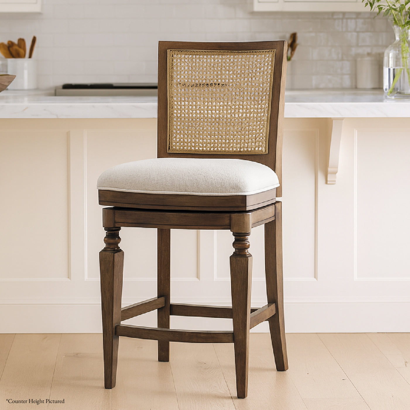 31" Sonoma Swivel Bar Stool in Brown Finish and Beige Fabric in Stools by Maven Lane