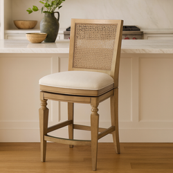 Sonoma Swivel Counter Stool in Natural Finish and Beige Fabric in Stools by Maven Lane