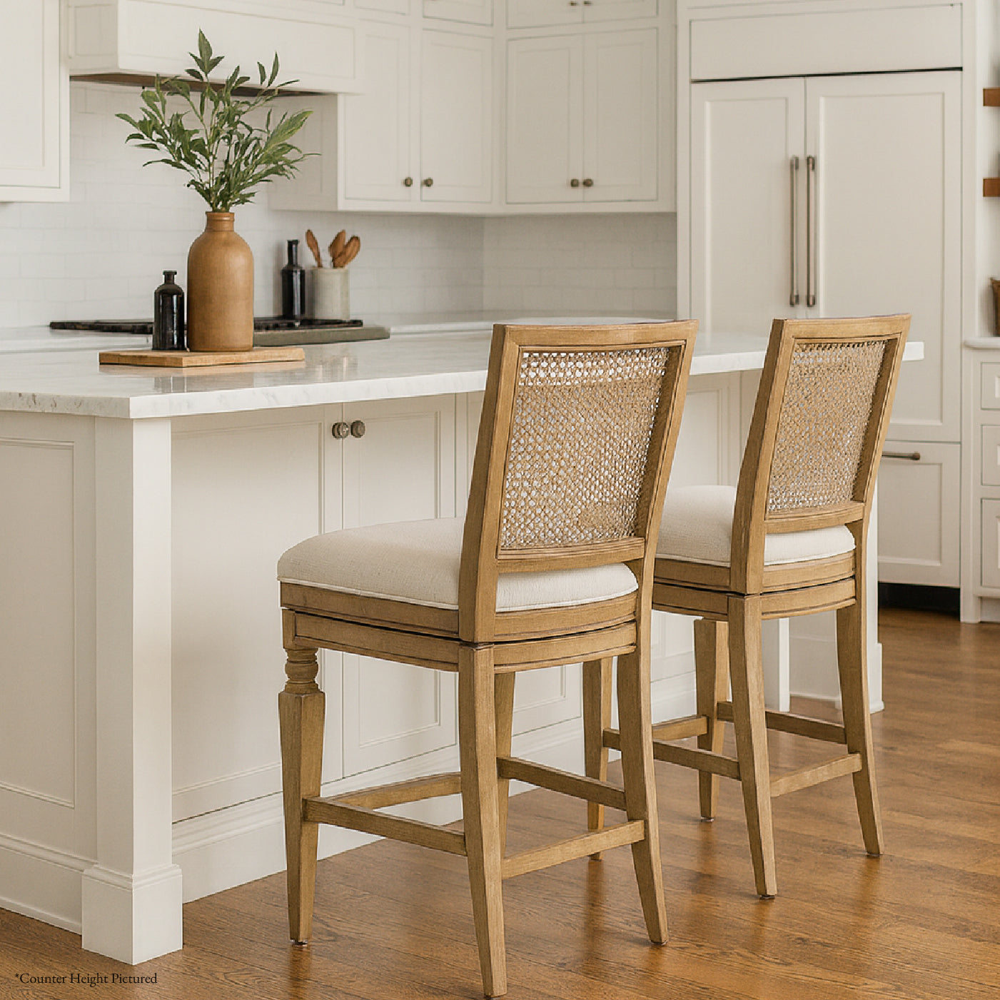 Sonoma Swivel Bar Stool in Natural Finish and Beige Fabric in Stools by Maven Lane