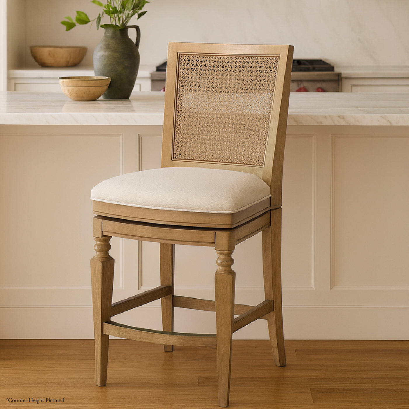 31" Sonoma Swivel Bar Stool in Natural Finish and Beige Fabric in Stools by Maven Lane