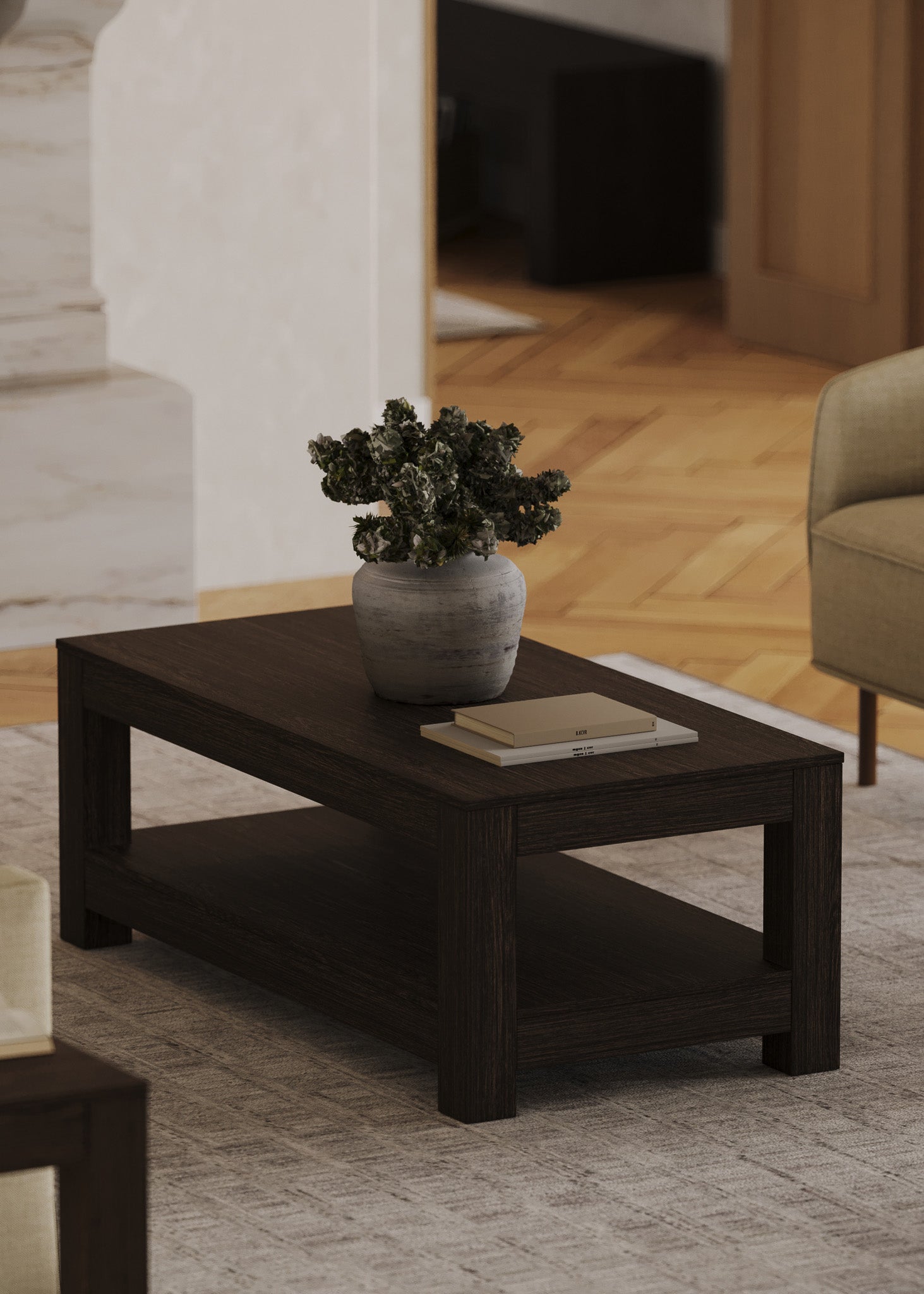 Paulo Wooden Coffee Table in Weathered Brown Finish in Accent Tables by Maven Lane