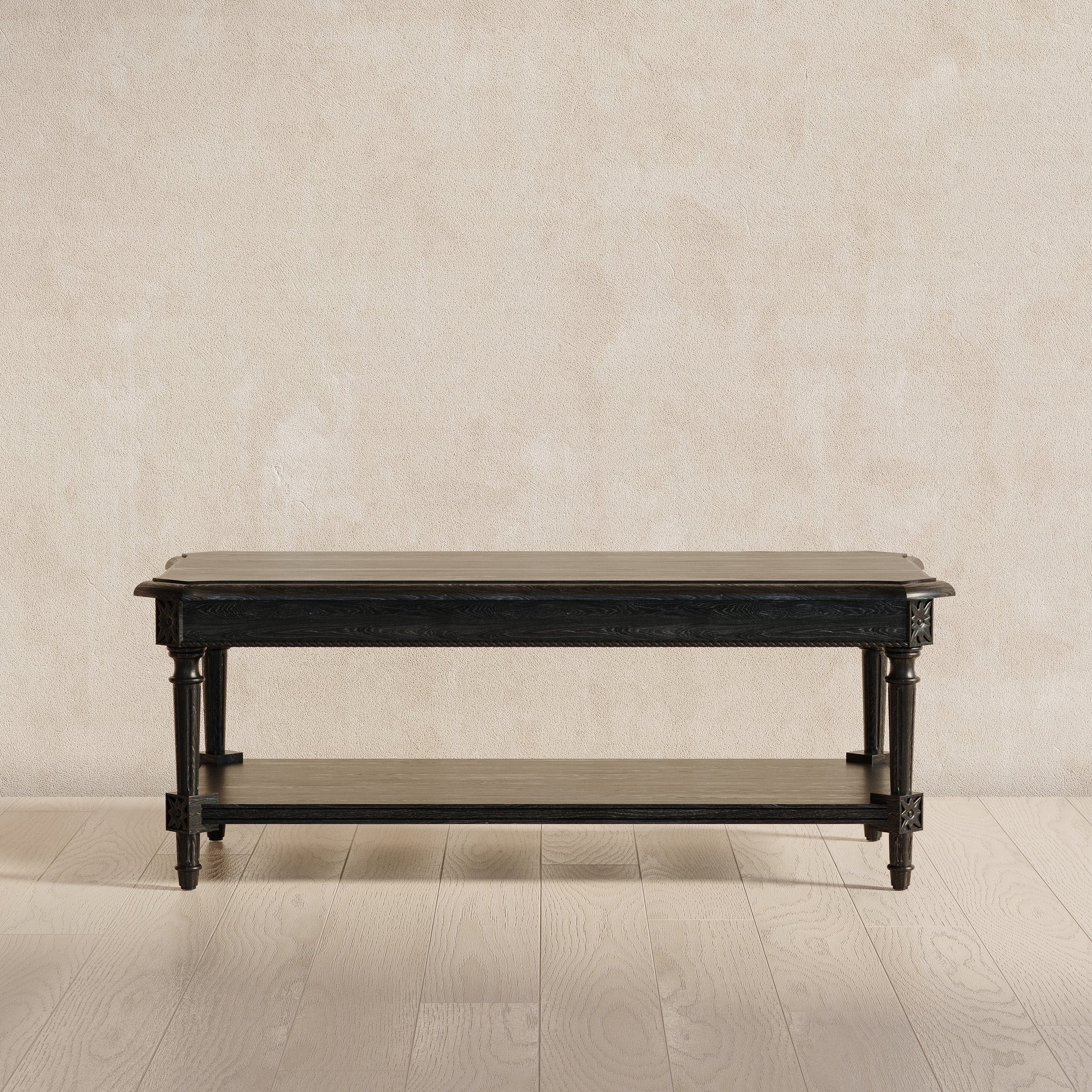 Pullman Traditional Rectangular Wooden Coffee Table in Antiqued Black Finish in Accent Tables by VMI