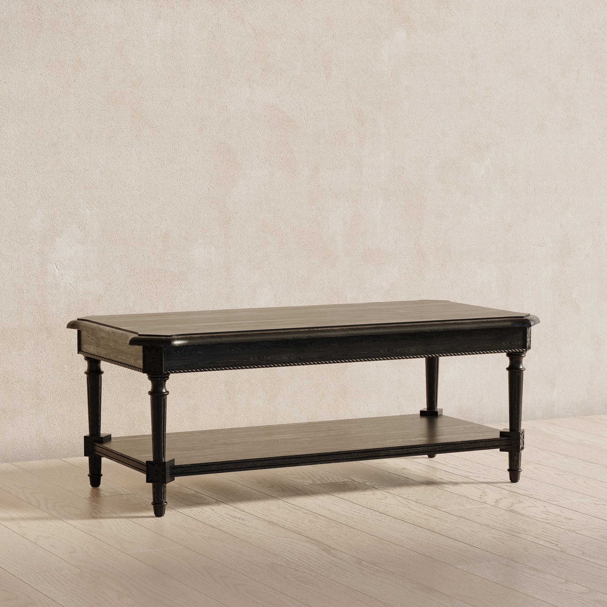 Pullman Traditional Rectangular Wooden Coffee Table in Antiqued Black Finish in Accent Tables by VMI