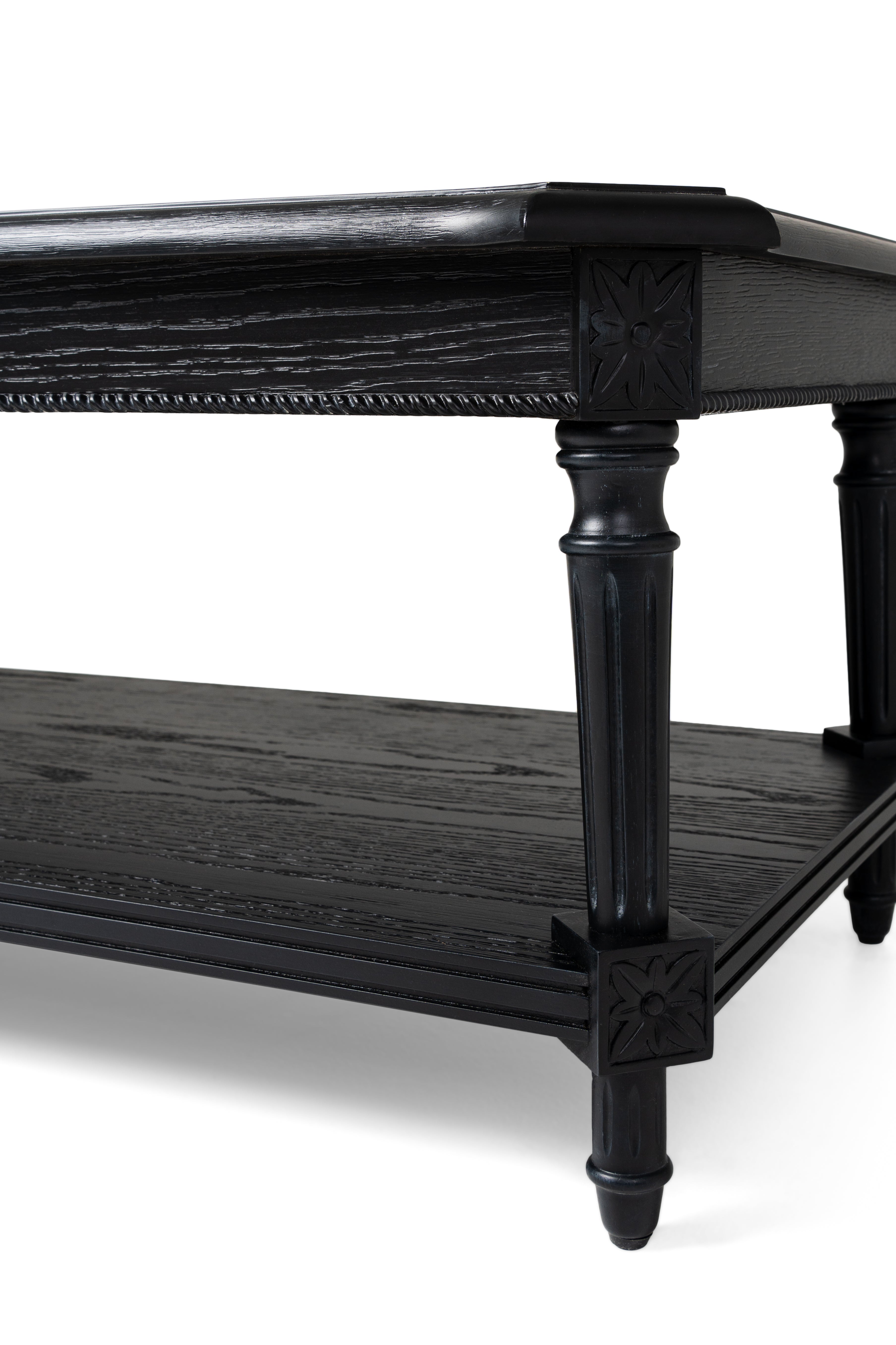 Pullman Traditional Rectangular Wooden Coffee Table in Antiqued Black Finish in Accent Tables by Maven Lane