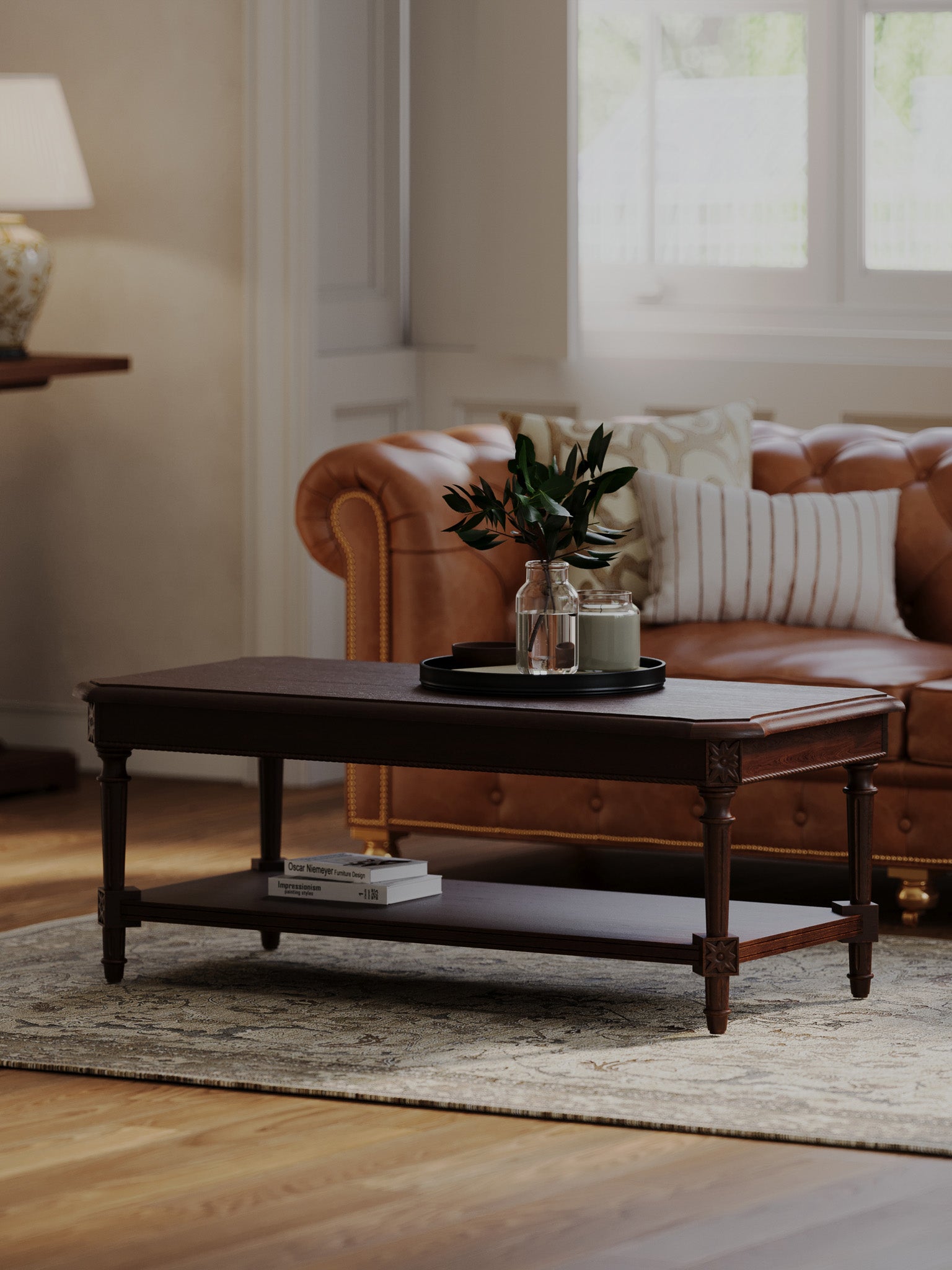 Pullman Traditional Rectangular Wooden Coffee Table in Antiqued Brown Finish in Accent Tables by Maven Lane