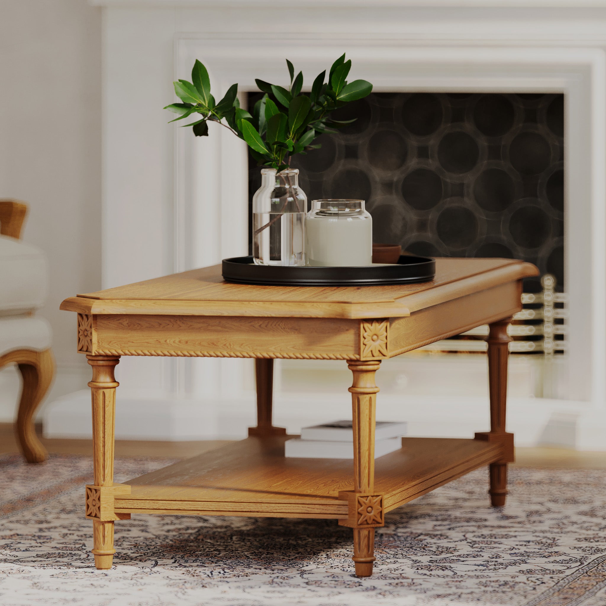 Pullman Traditional Rectangular Wooden Coffee Table in Antiqued Natural Finish in Accent Tables by Maven Lane