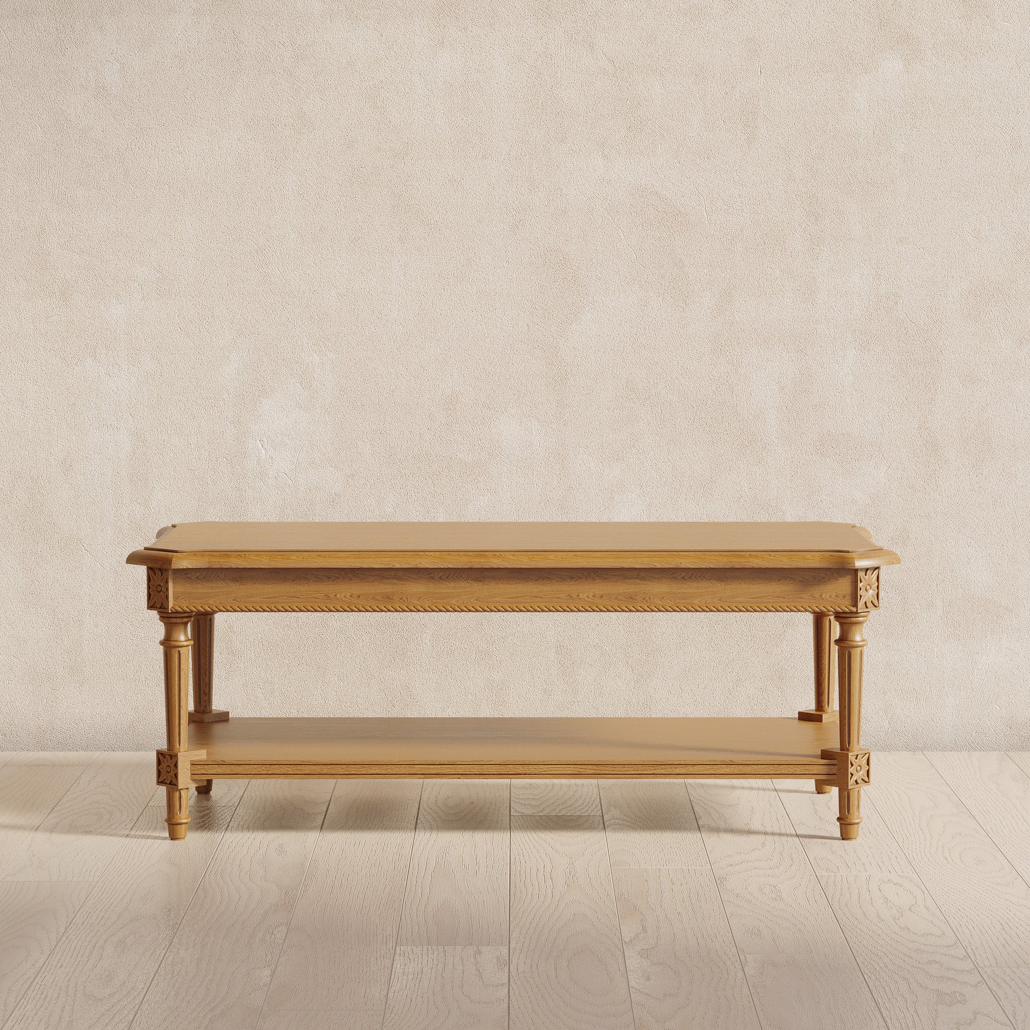 Pullman Traditional Rectangular Wooden Coffee Table in Antiqued Natural Finish in Accent Tables by Maven Lane