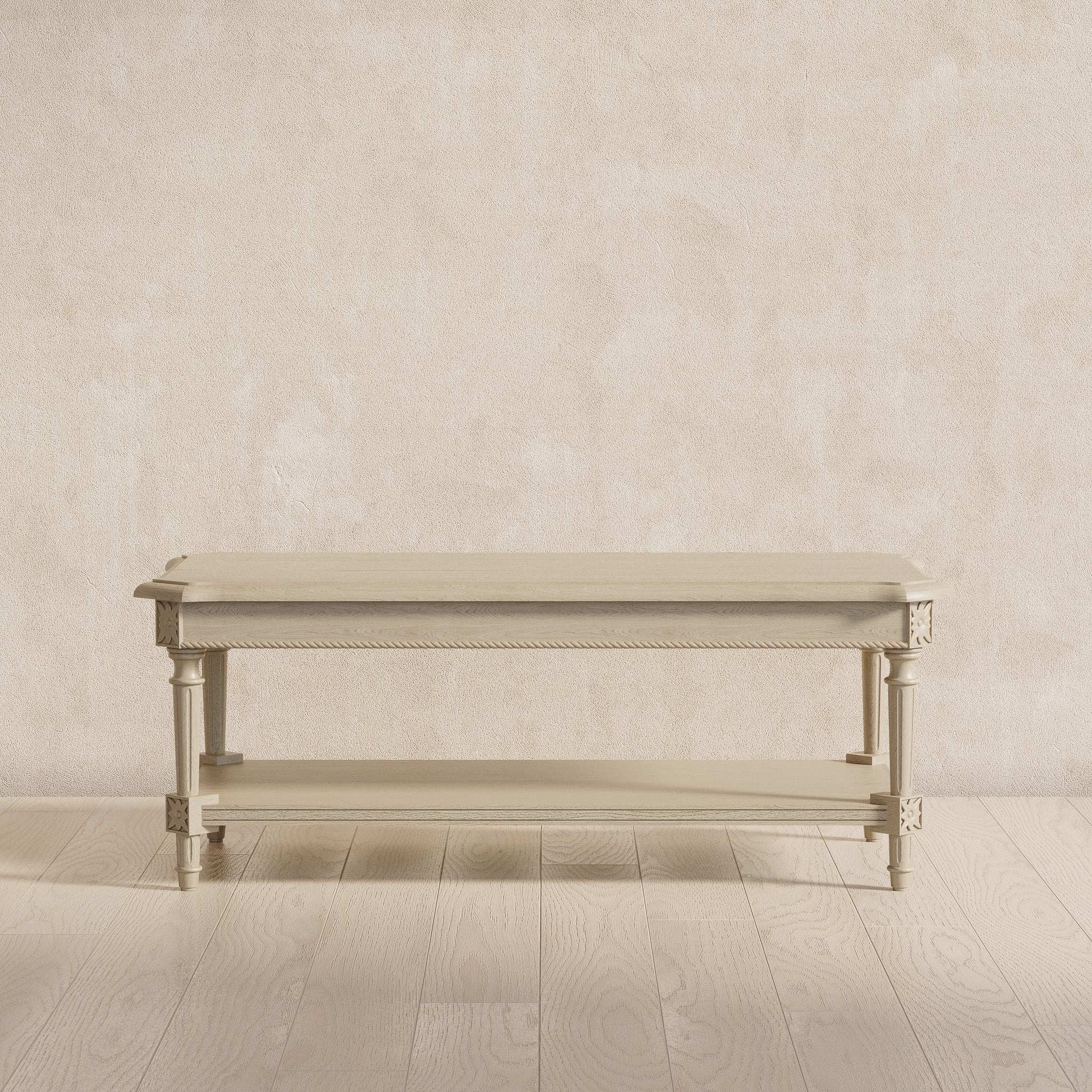 Pullman Traditional Rectangular Wooden Coffee Table in Antiqued White Finish in Accent Tables by Maven Lane