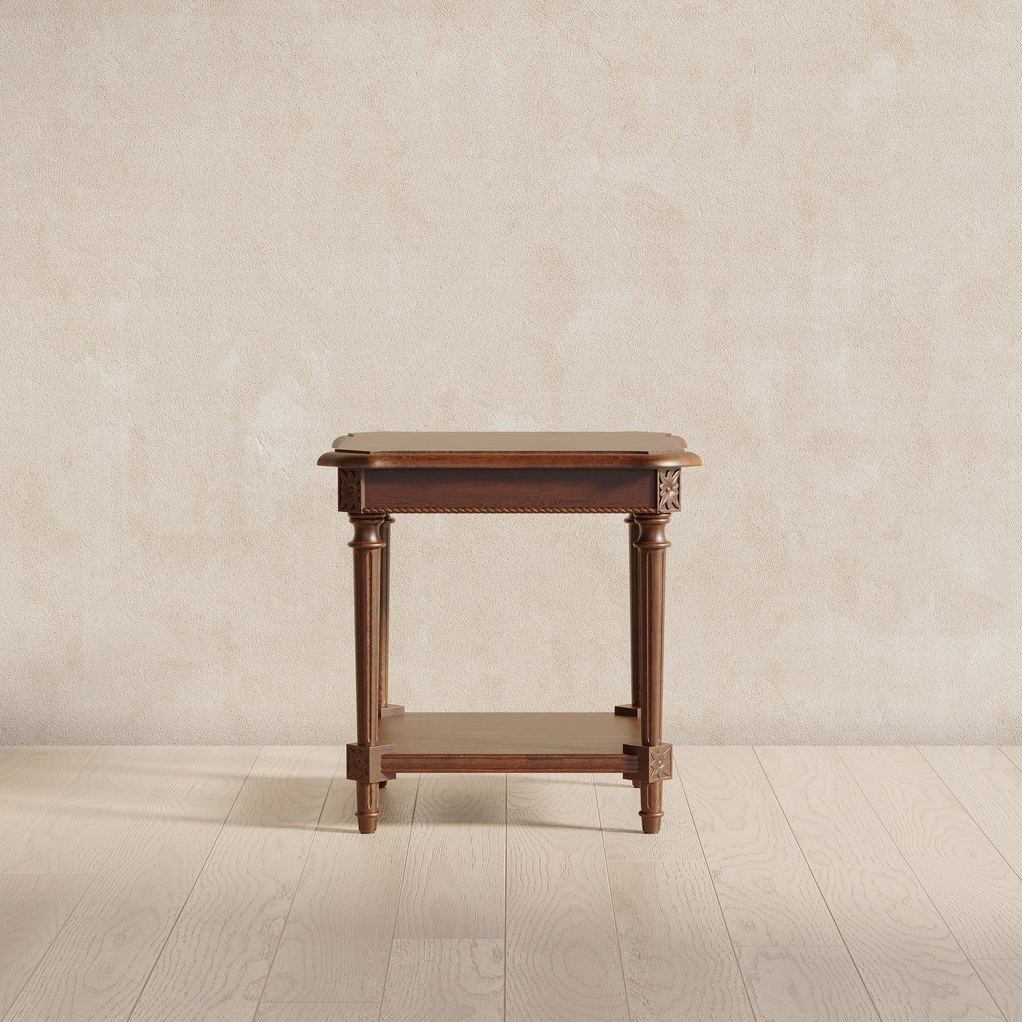 Pullman Traditional Square Wooden Side Table in Antiqued Brown Finish in Accent Tables by VMI