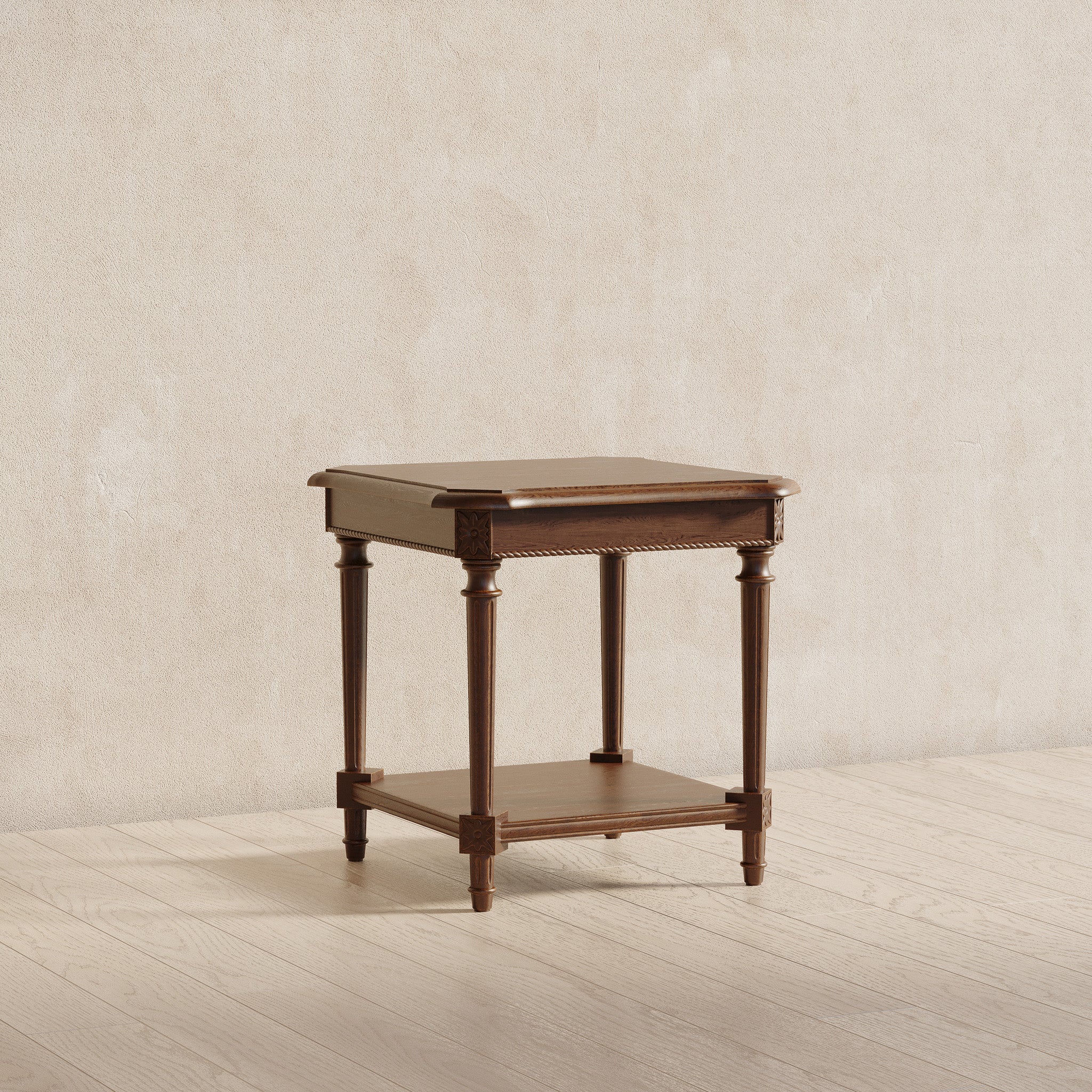 Pullman Traditional Square Wooden Side Table in Antiqued Brown Finish in Accent Tables by VMI