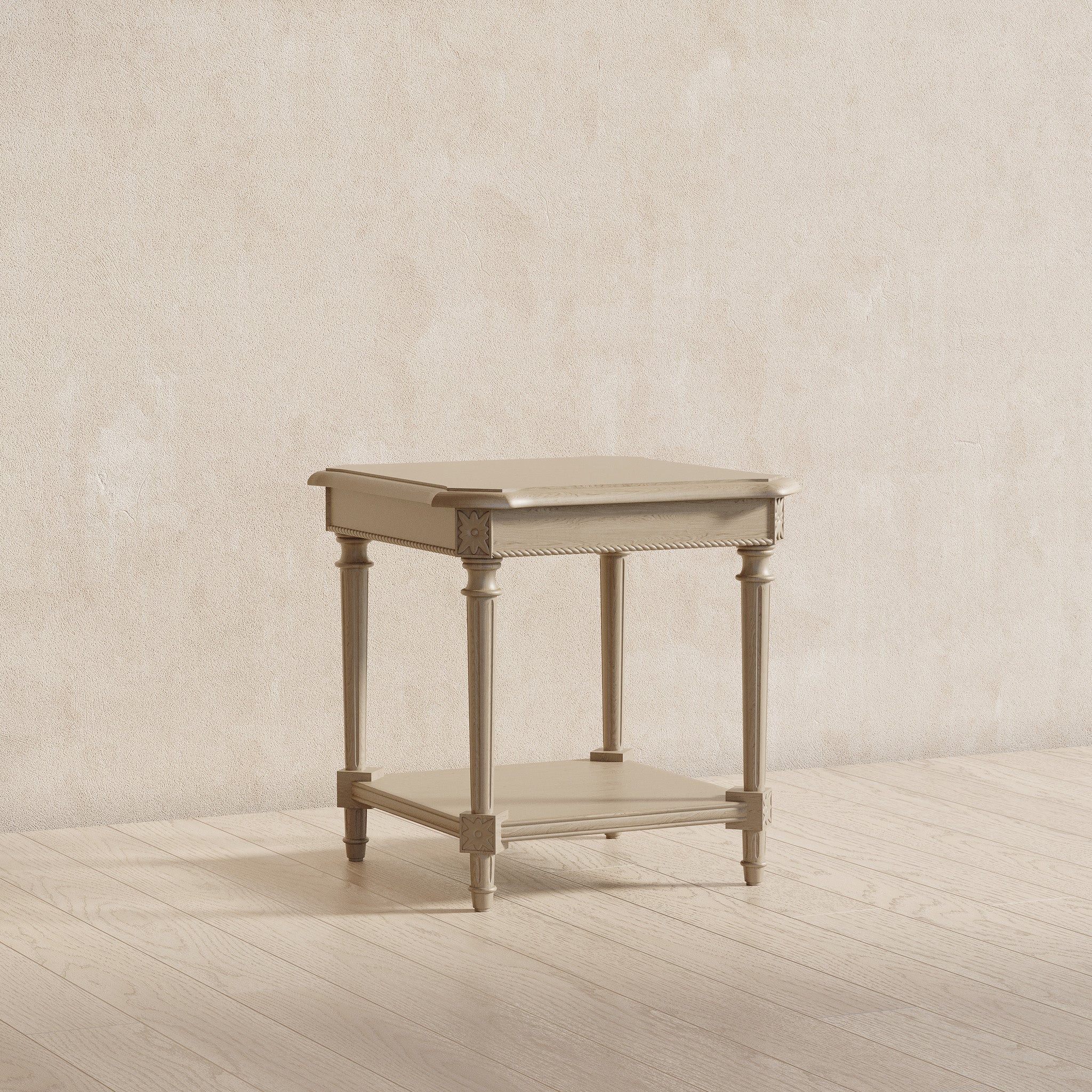 Pullman Traditional Square Wooden Side Table in Antiqued Grey Finish in Accent Tables by Maven Lane