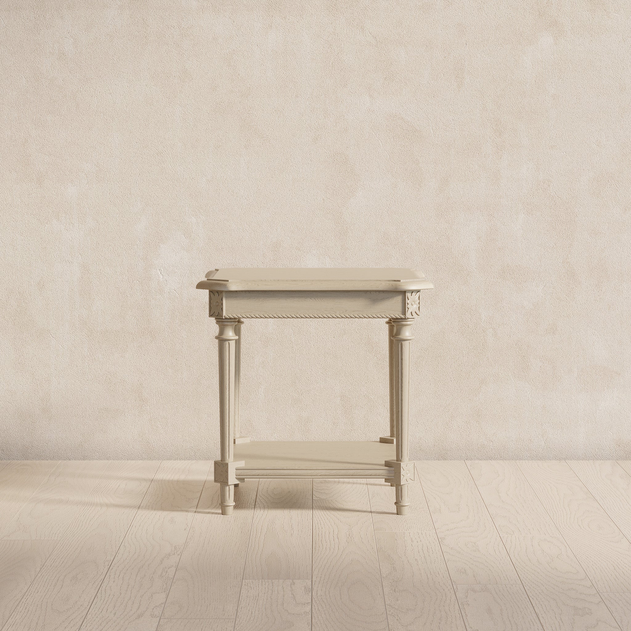 Pullman Traditional Square Wooden Side Table in Antiqued White Finish in Accent Tables by VMI