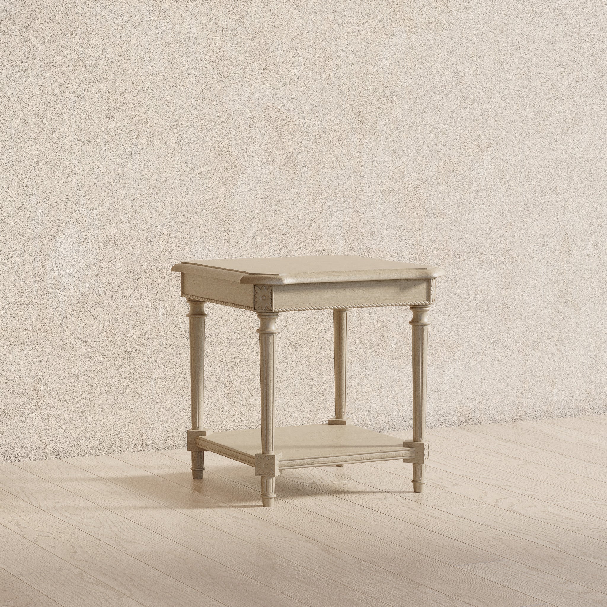 Pullman Traditional Square Wooden Side Table in Antiqued White Finish in Accent Tables by VMI