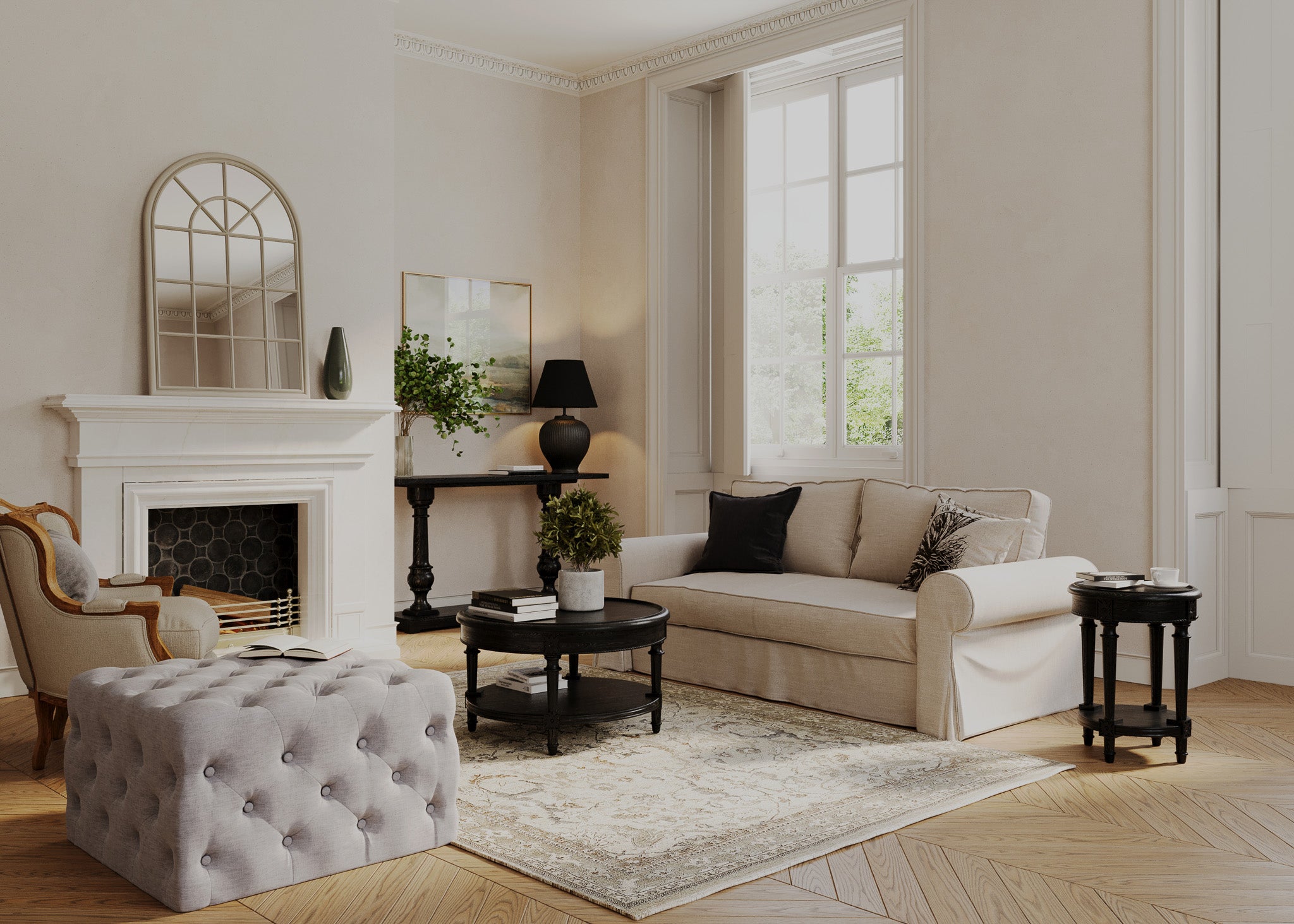 Pullman Traditional Round Wooden Coffee Table in Antiqued Black Finish in Accent Tables by Maven Lane