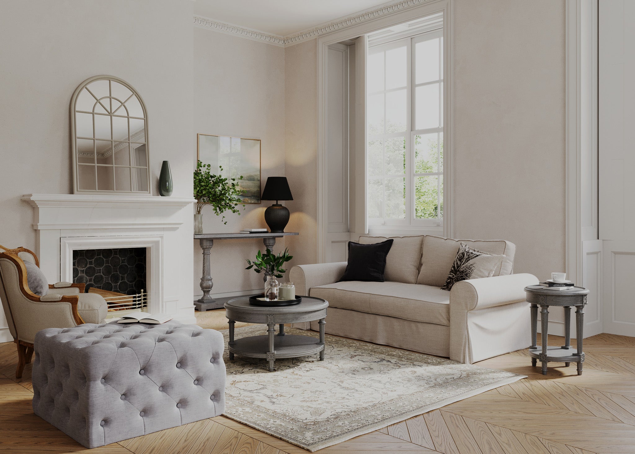 Pullman Traditional Round Wooden Coffee Table in Antiqued Grey Finish in Accent Tables by Maven Lane