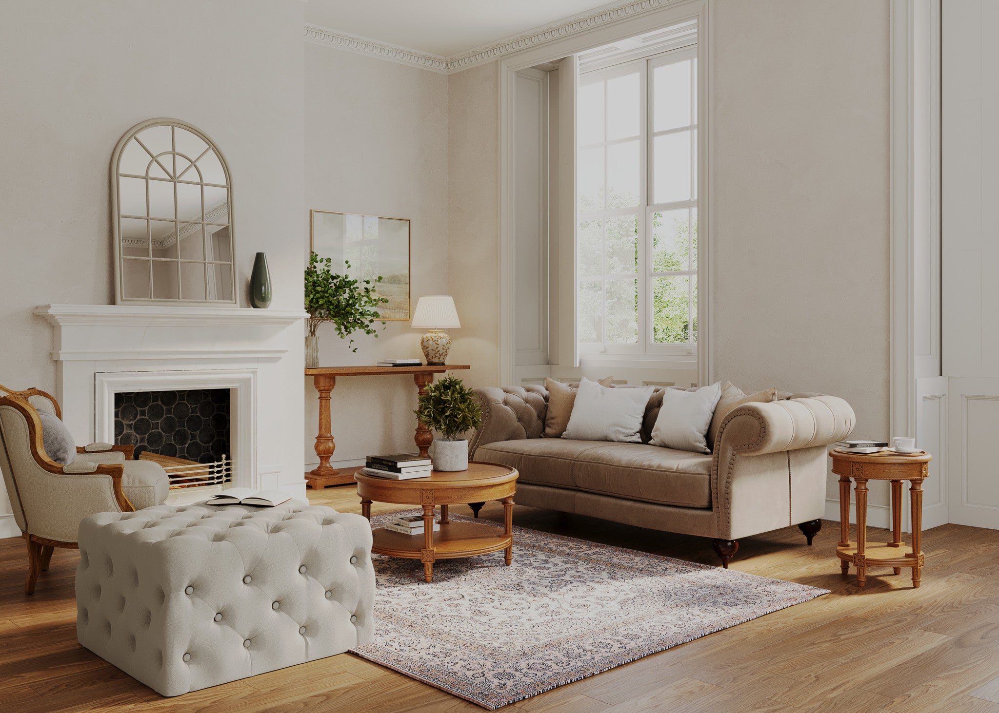 Pullman Traditional Round Wooden Coffee Table in Antiqued Natural Finish in Accent Tables by Maven Lane