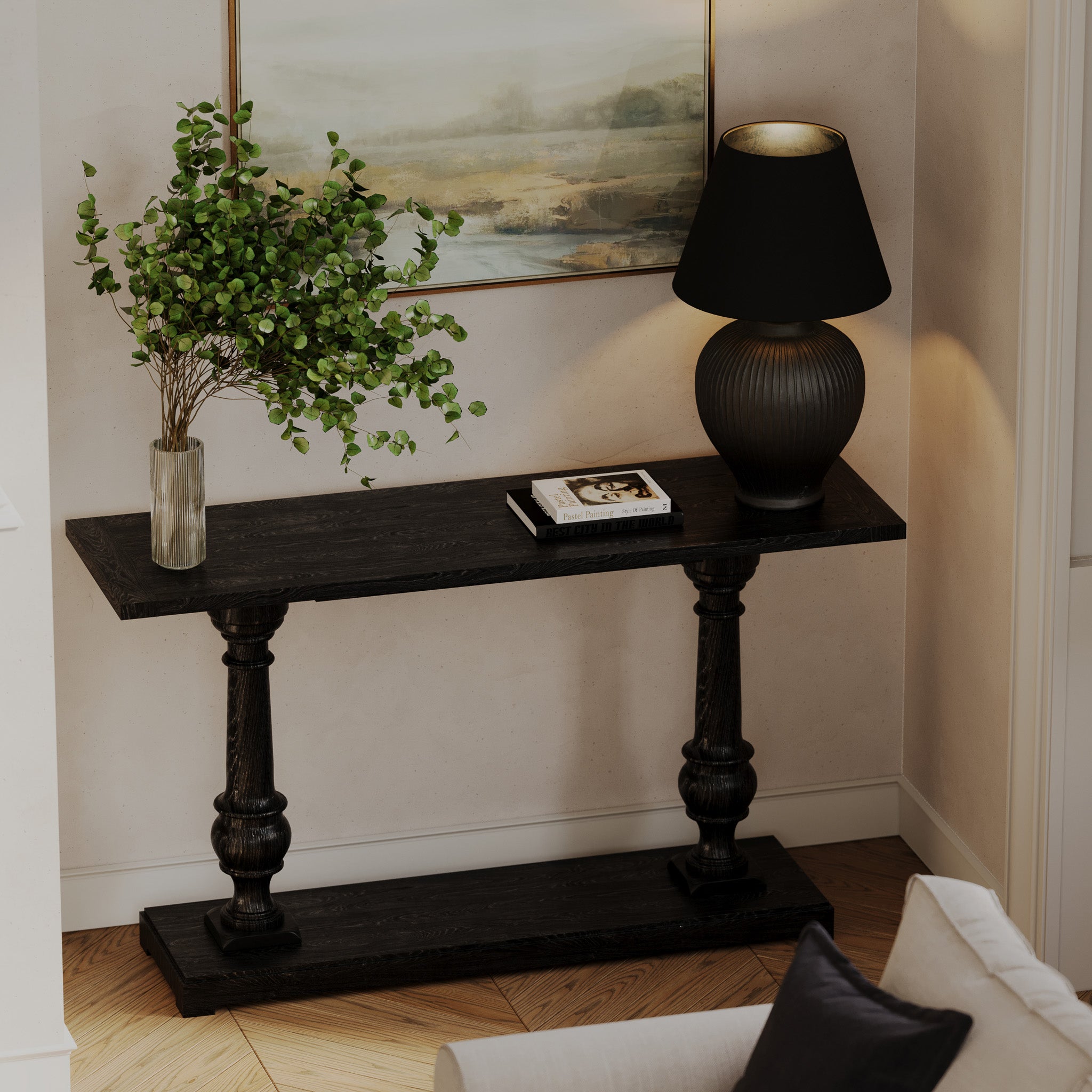 Arthur Classical Wooden Console Table in Antiqued Black Finish in Accent Tables by Maven Lane