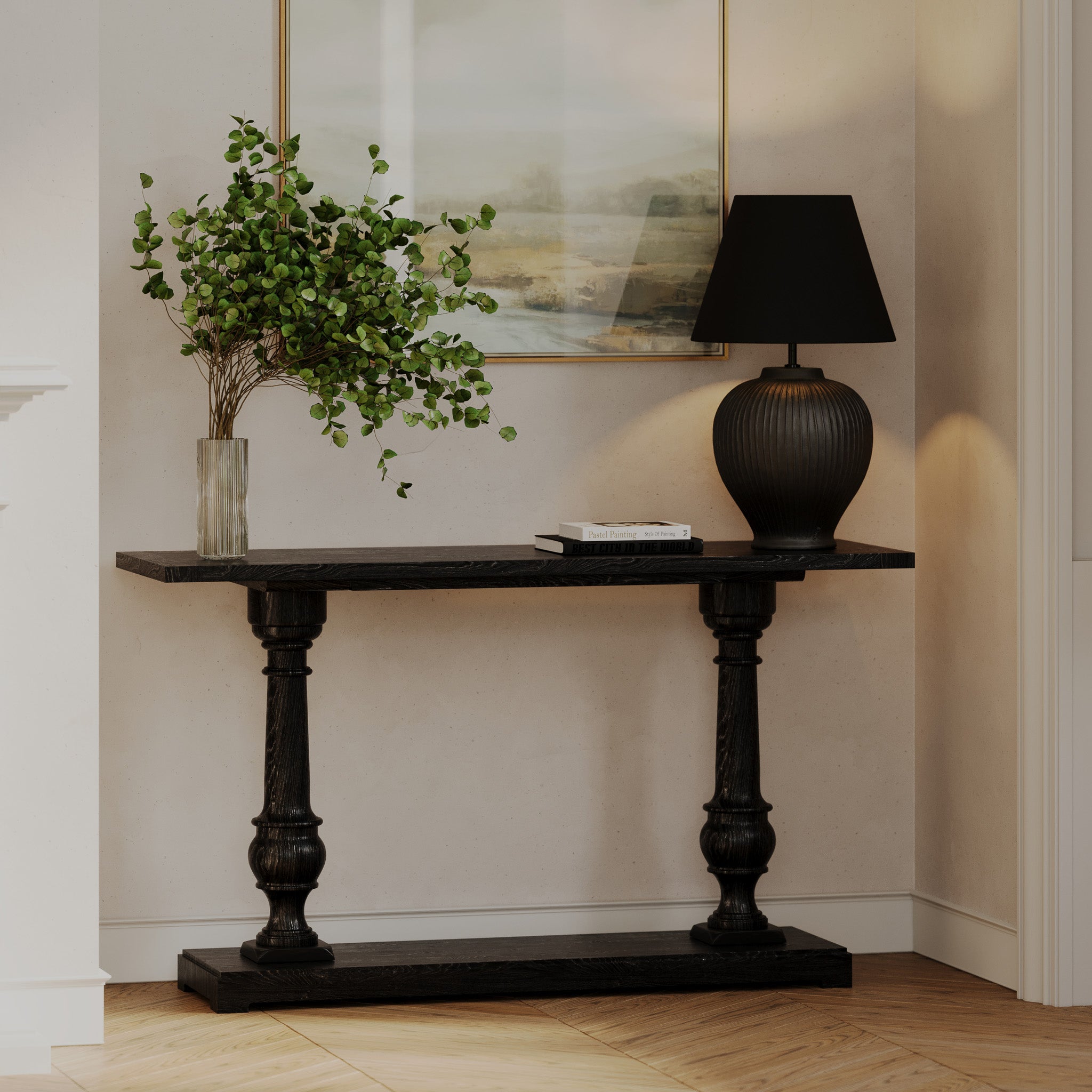 Arthur Classical Wooden Console Table in Antiqued Black Finish in Accent Tables by Maven Lane