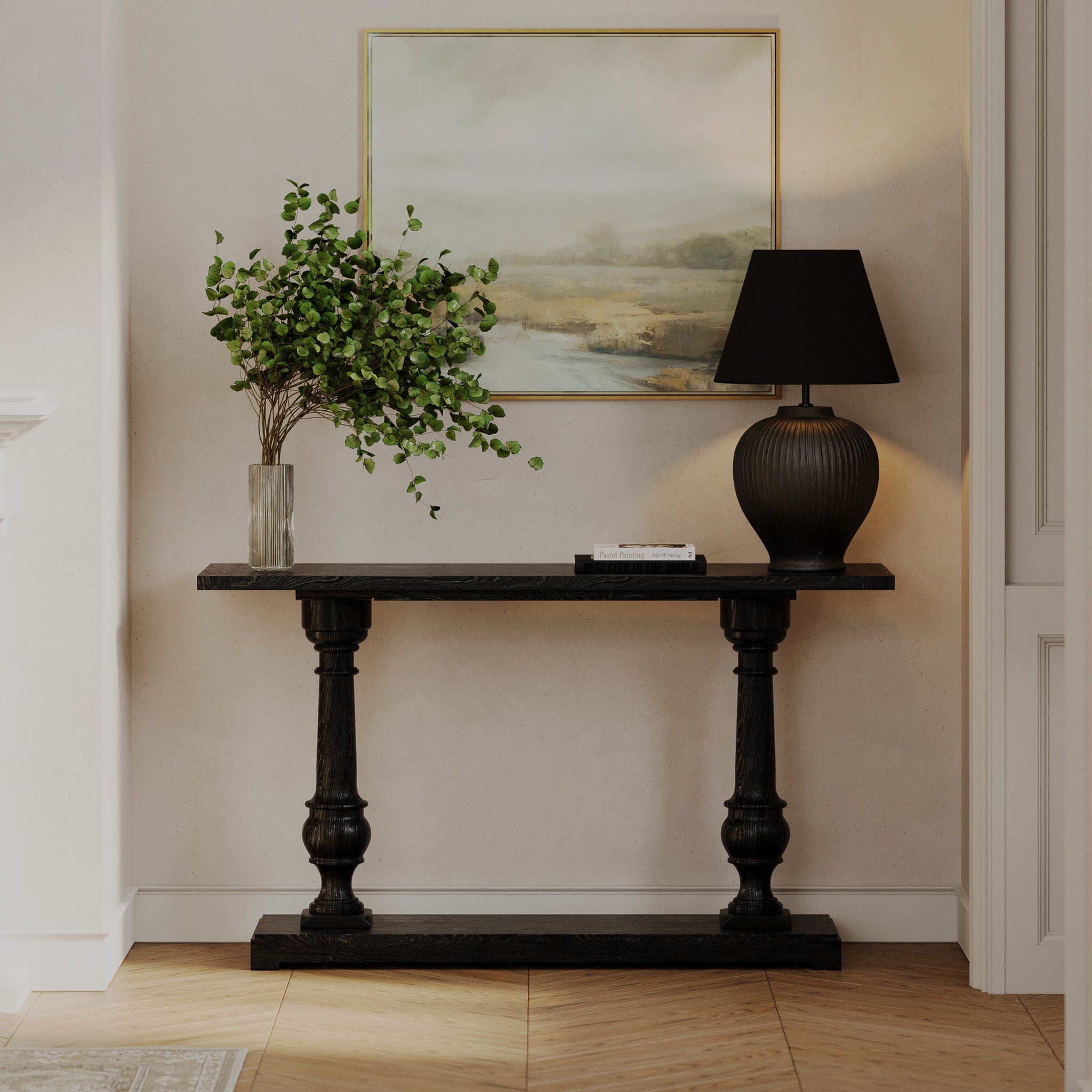 Arthur Classical Wooden Console Table in Antiqued Black Finish in Accent Tables by Maven Lane