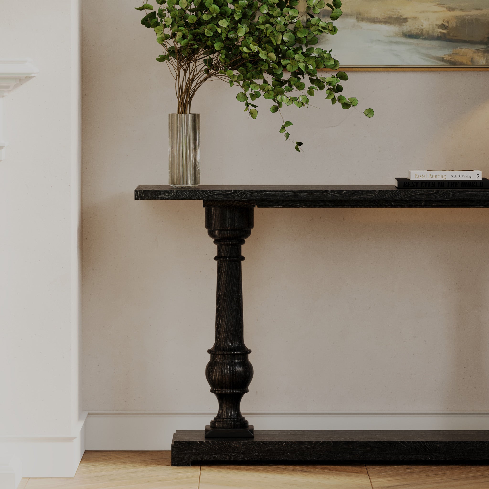 Arthur Classical Wooden Console Table in Antiqued Black Finish in Accent Tables by Maven Lane