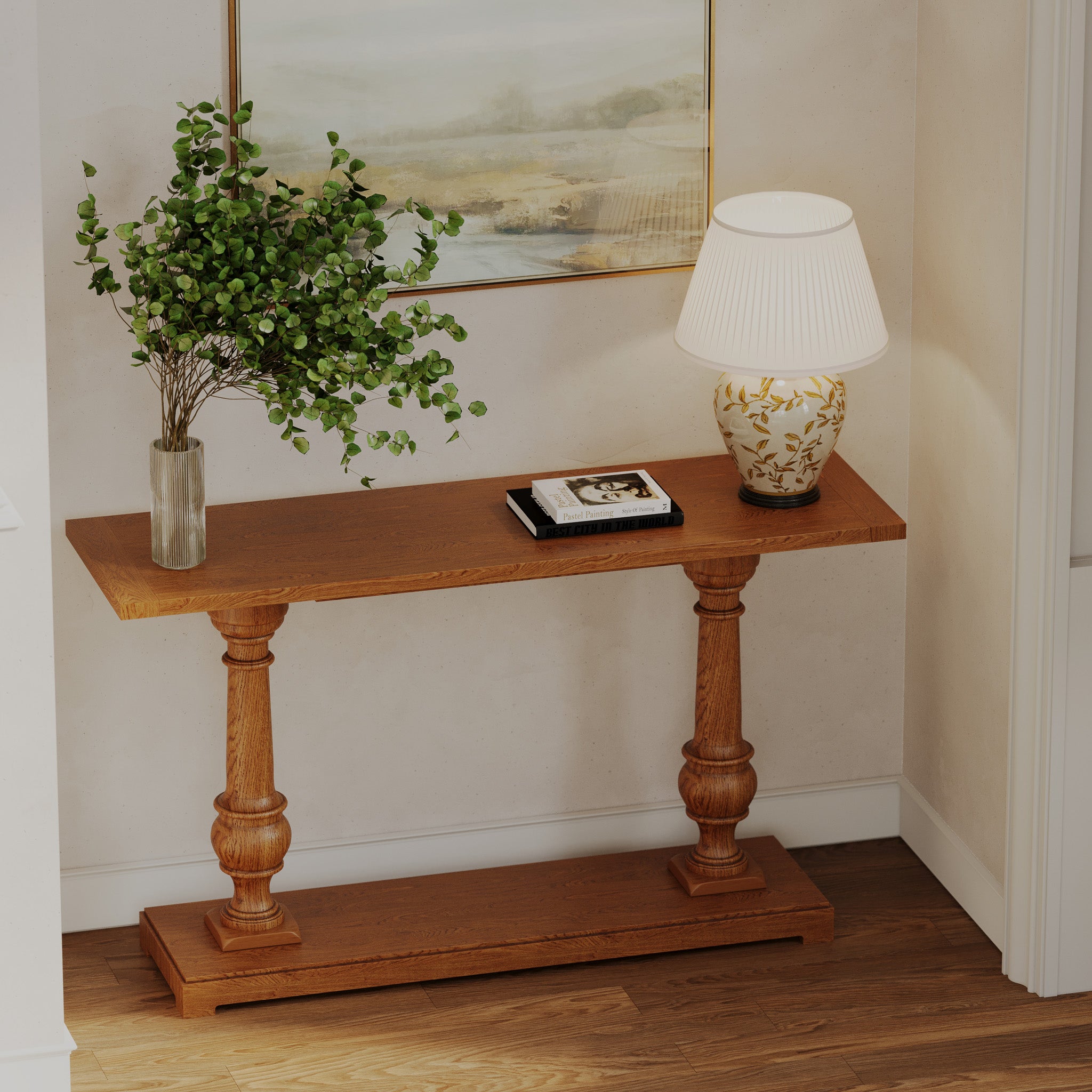 Arthur Classical Wooden Console Table in Antiqued Natural Finish in Accent Tables by Maven Lane