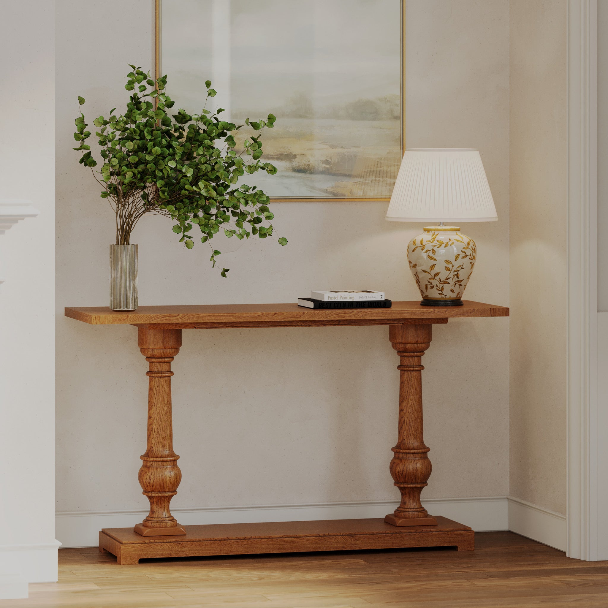 Arthur Classical Wooden Console Table in Antiqued Natural Finish in Accent Tables by Maven Lane