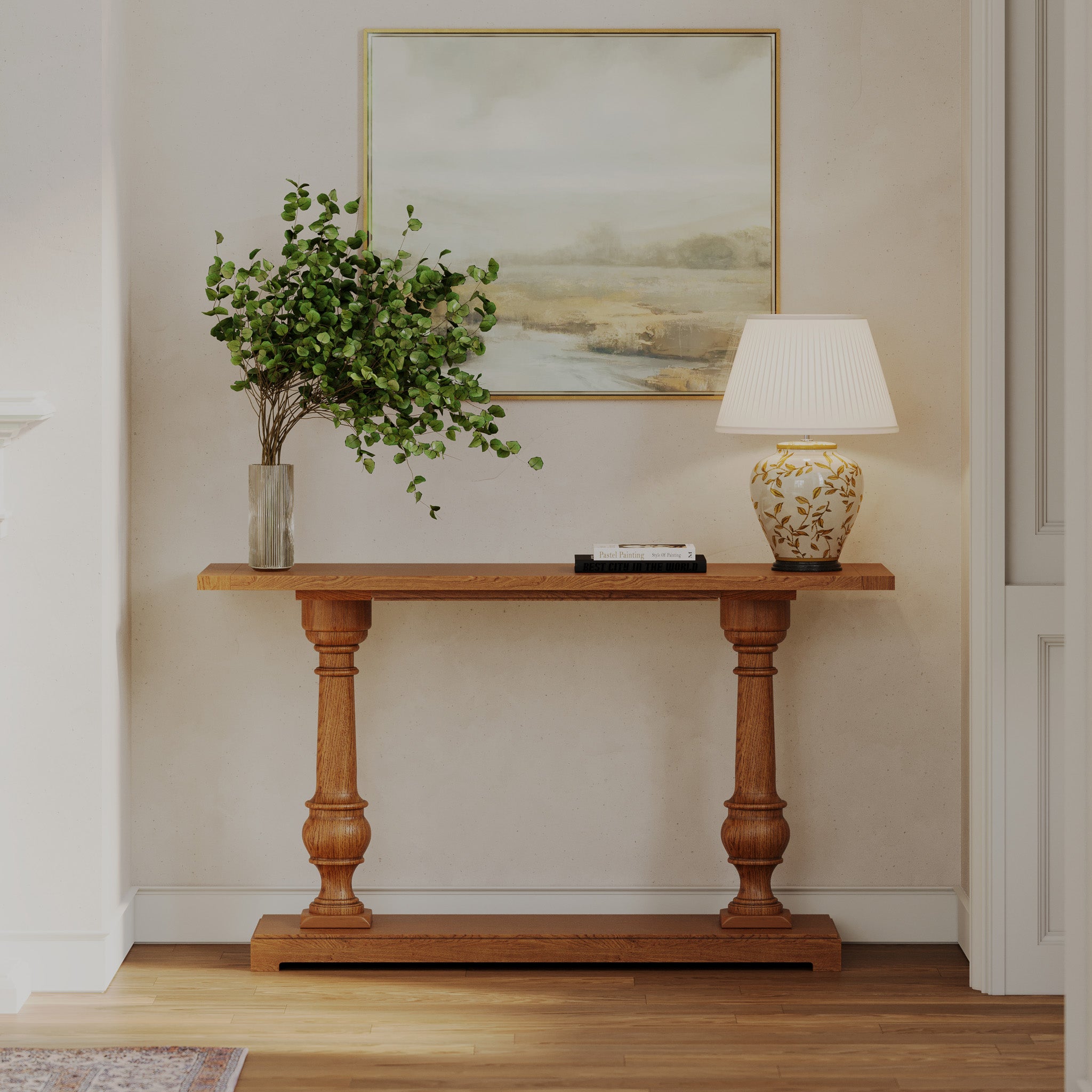 Arthur Classical Wooden Console Table in Antiqued Natural Finish in Accent Tables by Maven Lane