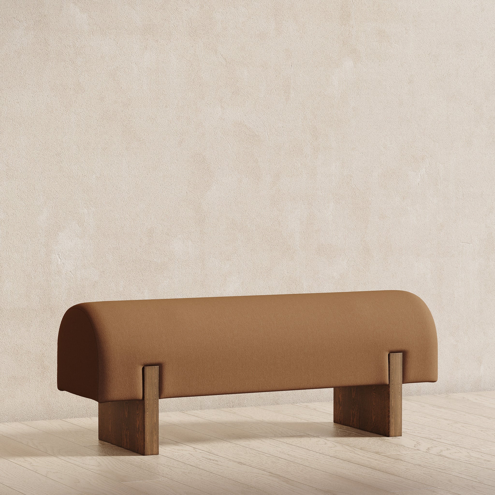 Juno Contemporary Upholstered Wooden Bench in Refined Brown Finish in Ottomans & Benches by Maven Lane