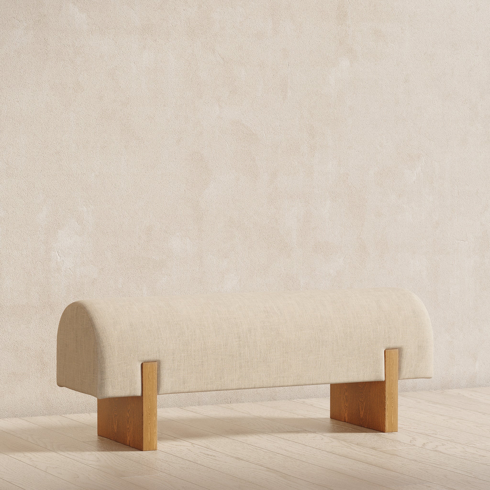 Juno Contemporary Upholstered Wooden Bench in Refined Natural Finish in Ottomans & Benches by Maven Lane