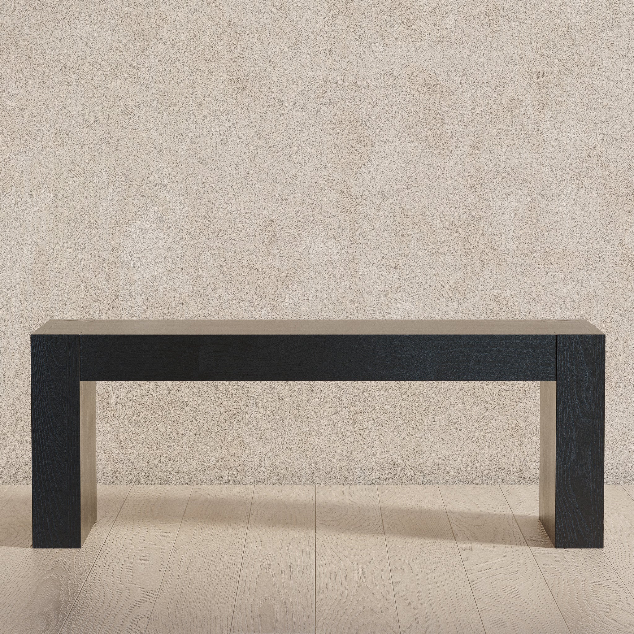 Zeno Organic Wooden Bench in Weathered Black Finish in Ottomans & Benches by Maven Lane