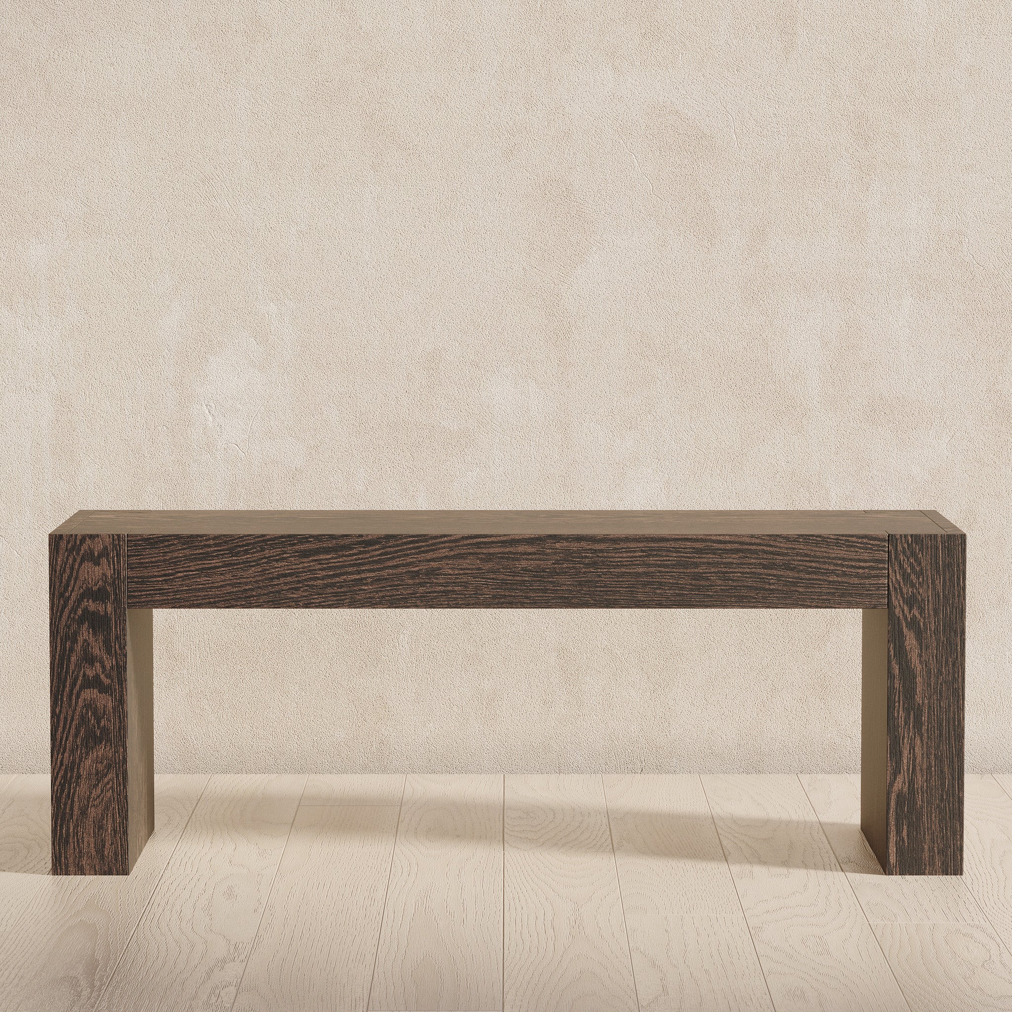 Zeno Organic Wooden Bench in Weathered Brown Finish in Ottomans & Benches by Maven Lane