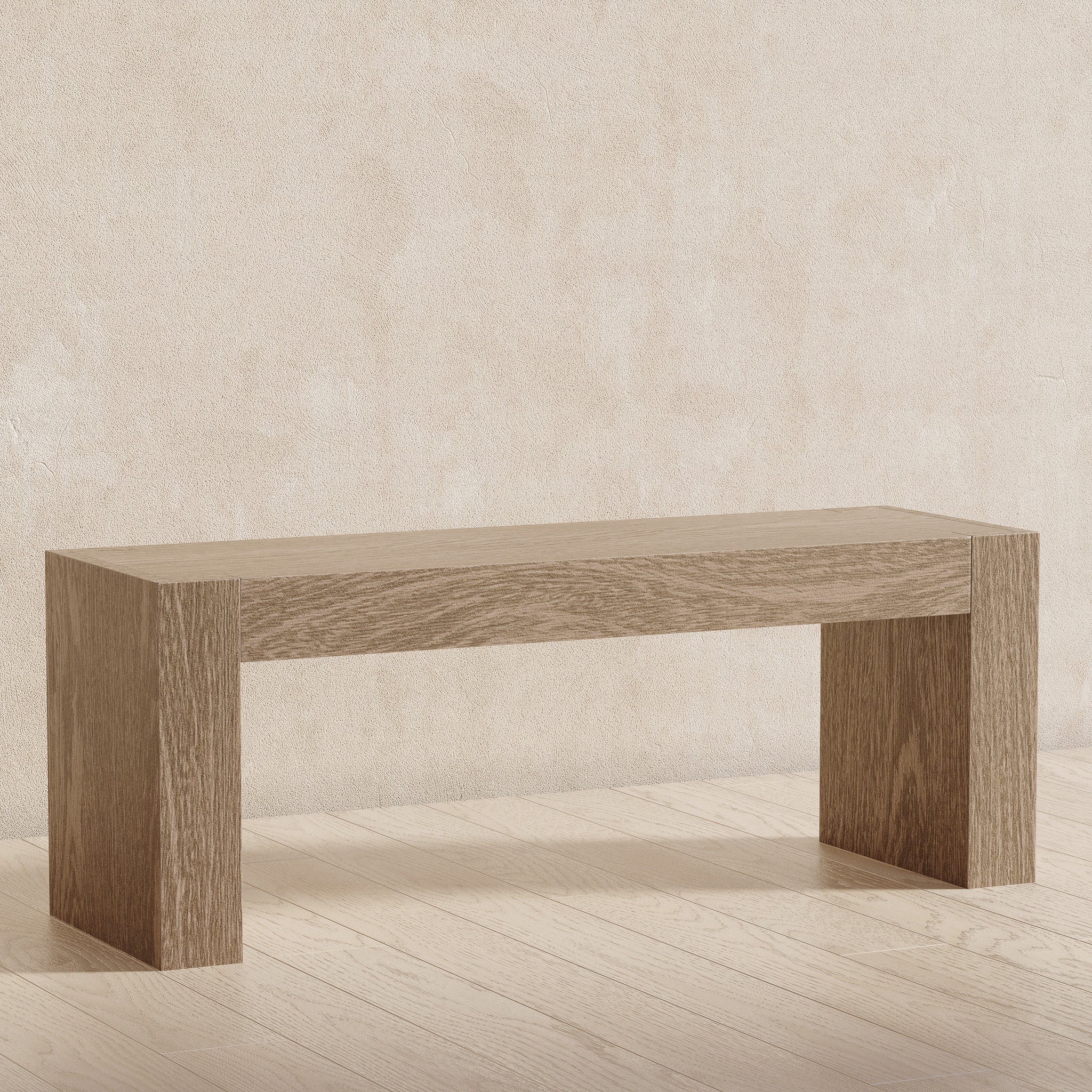 Zeno Organic Wooden Bench in Weathered Grey Finish in Ottomans & Benches by Maven Lane