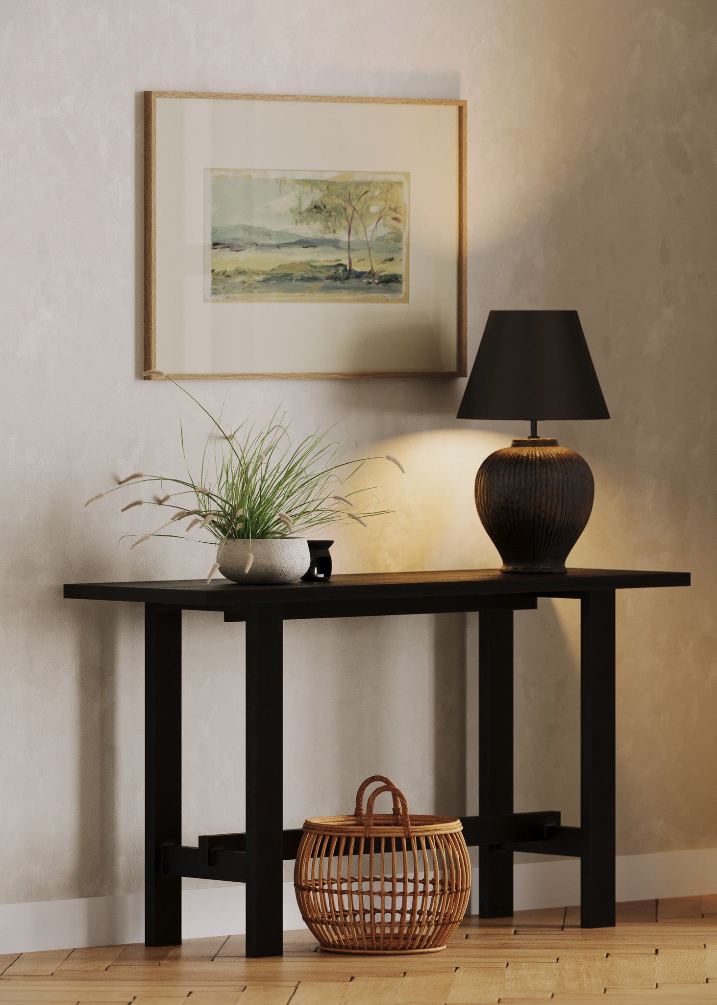 Hera Organic Wooden Console Table in Weathered Black Finish in Accent Tables by Maven Lane