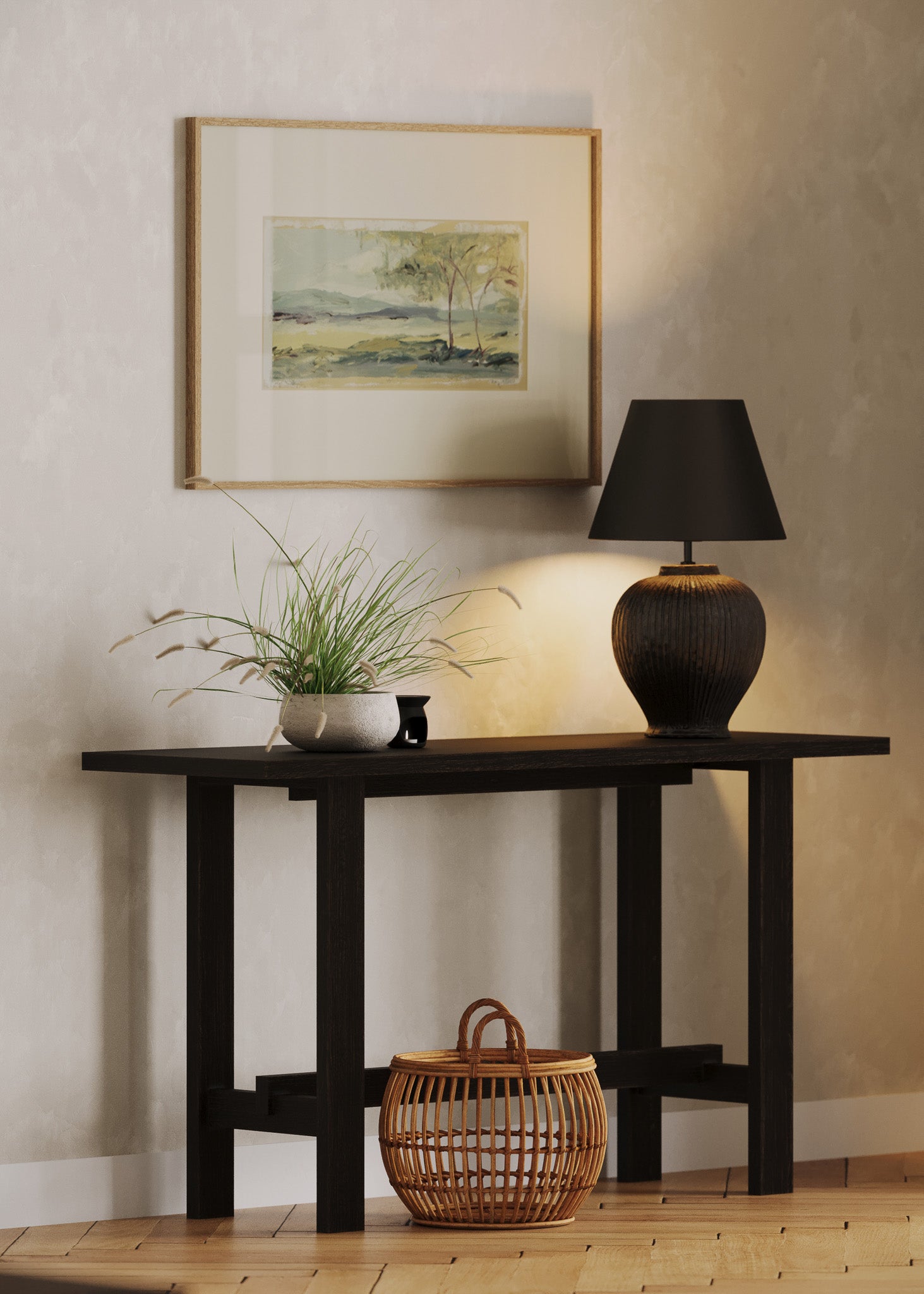 Hera Organic Wooden Console Table in Weathered Black Finish in Accent Tables by Maven Lane