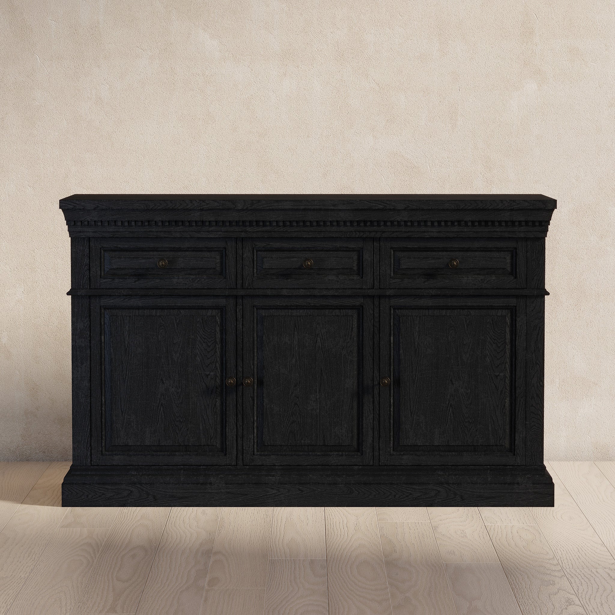 Theo Classical Wooden Sideboard in Antiqued Black Finish in Cabinets by Maven Lane