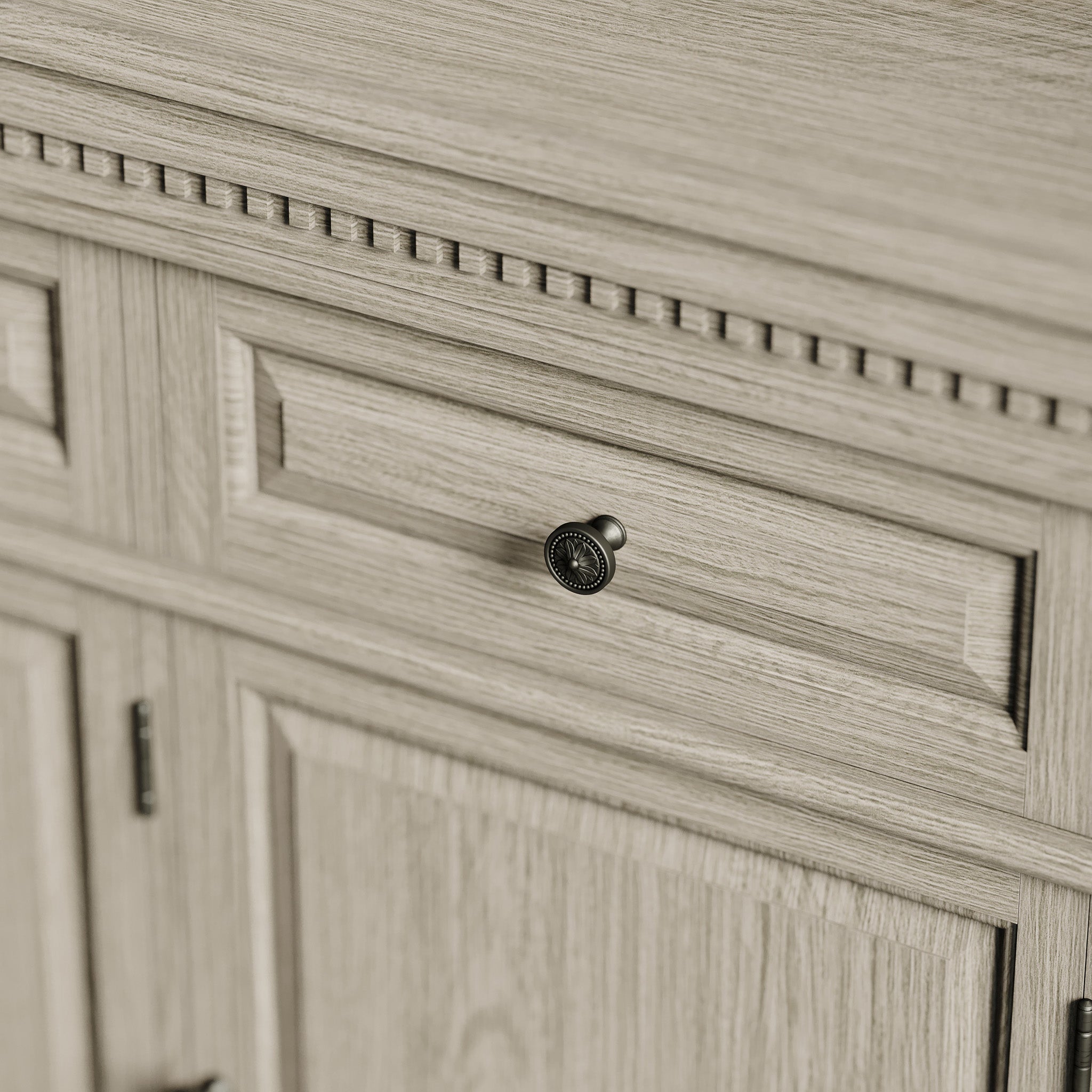 Theo Classical Wooden Sideboard in Antiqued Grey Finish in Cabinets by Maven Lane