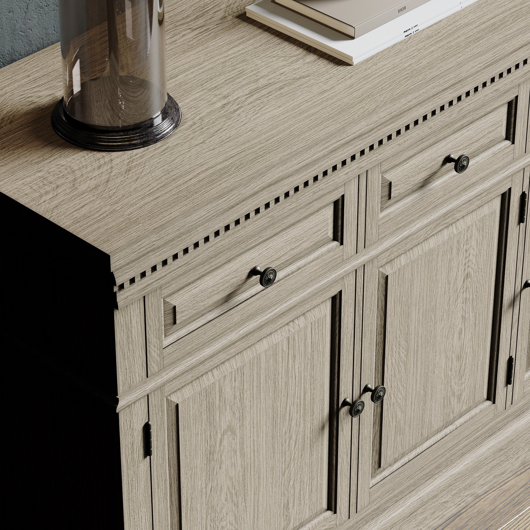 Theo Classical Wooden Sideboard in Antiqued Grey Finish in Cabinets by Maven Lane