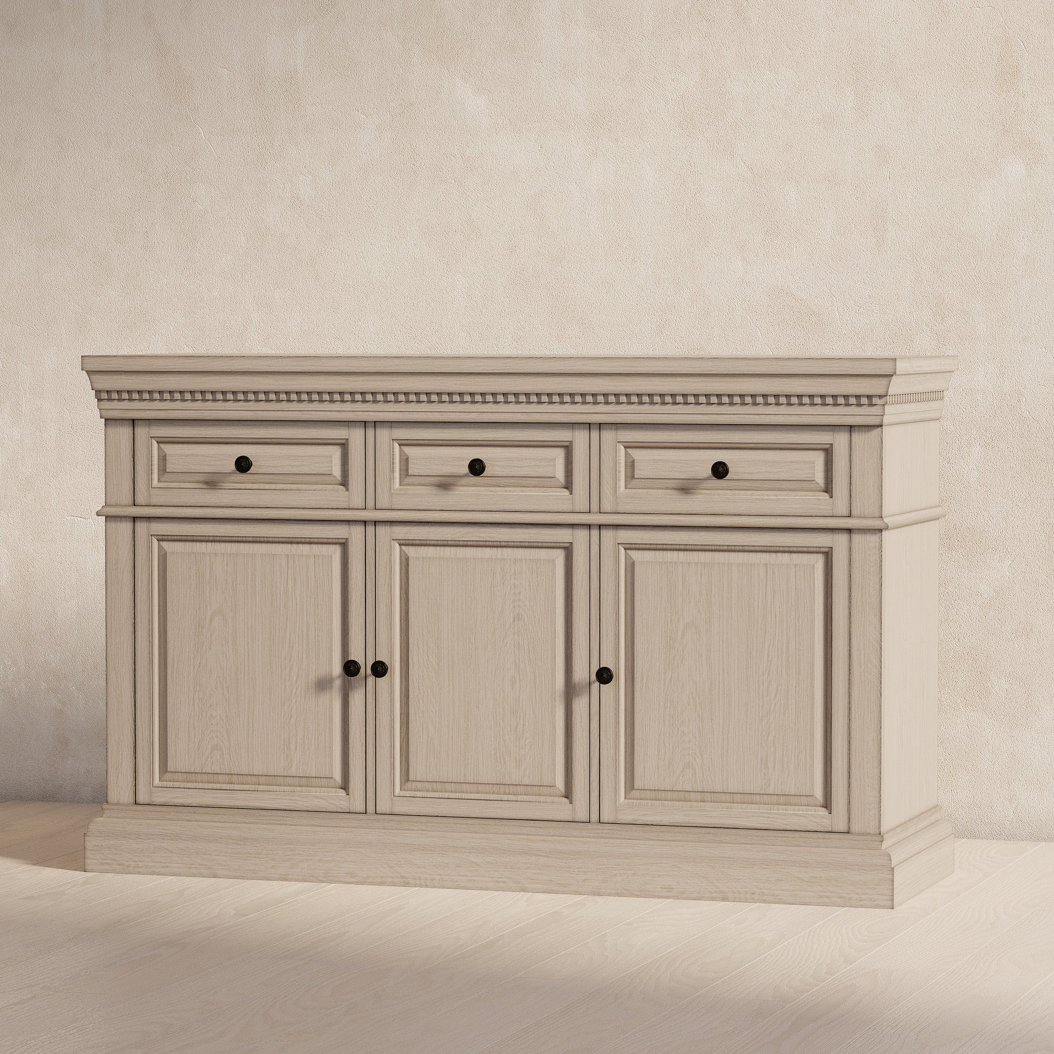 Theo Classical Wooden Sideboard in Antiqued Grey Finish in Cabinets by Maven Lane