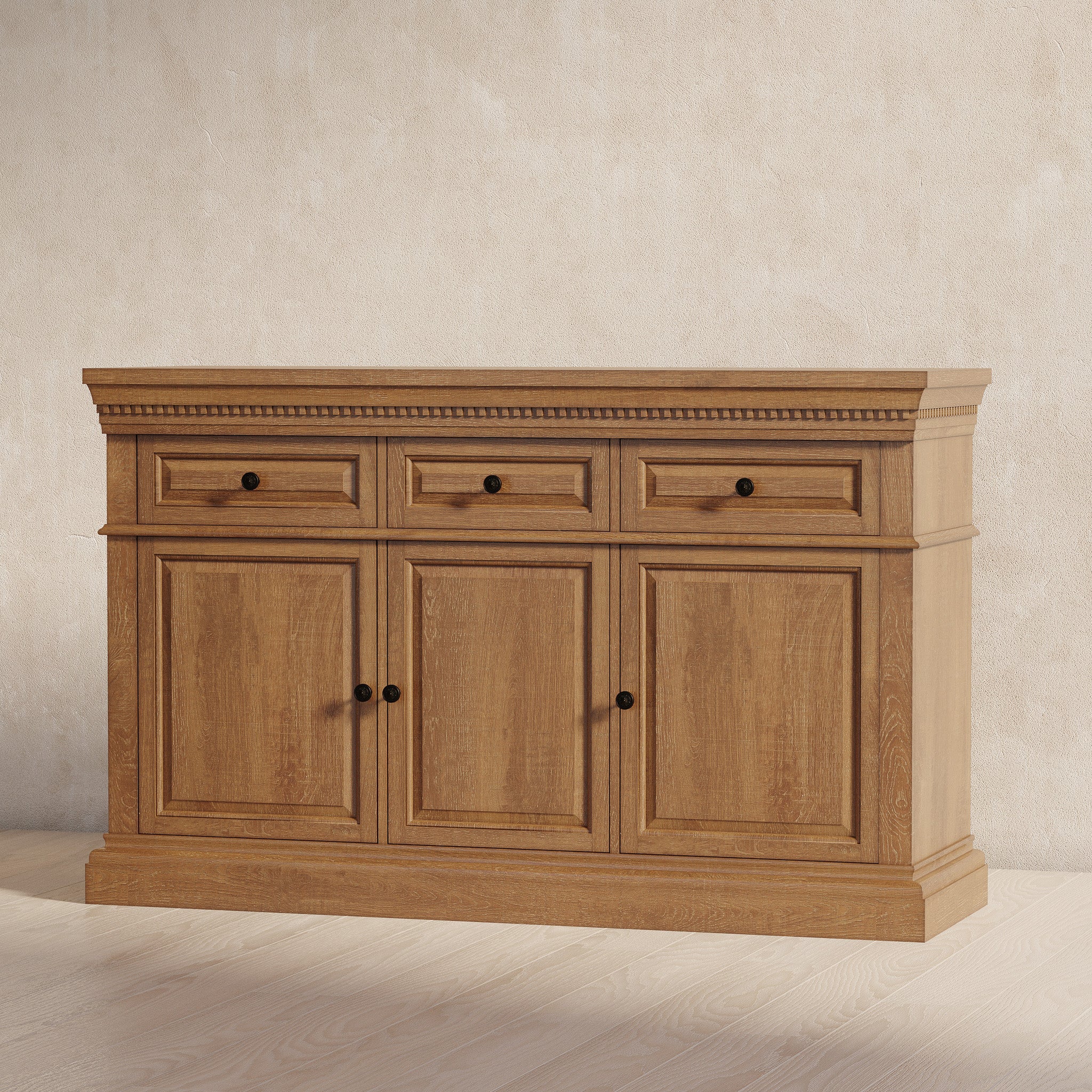 Theo Classical Wooden Sideboard in Antiqued Natural Finish in Cabinets by VMI