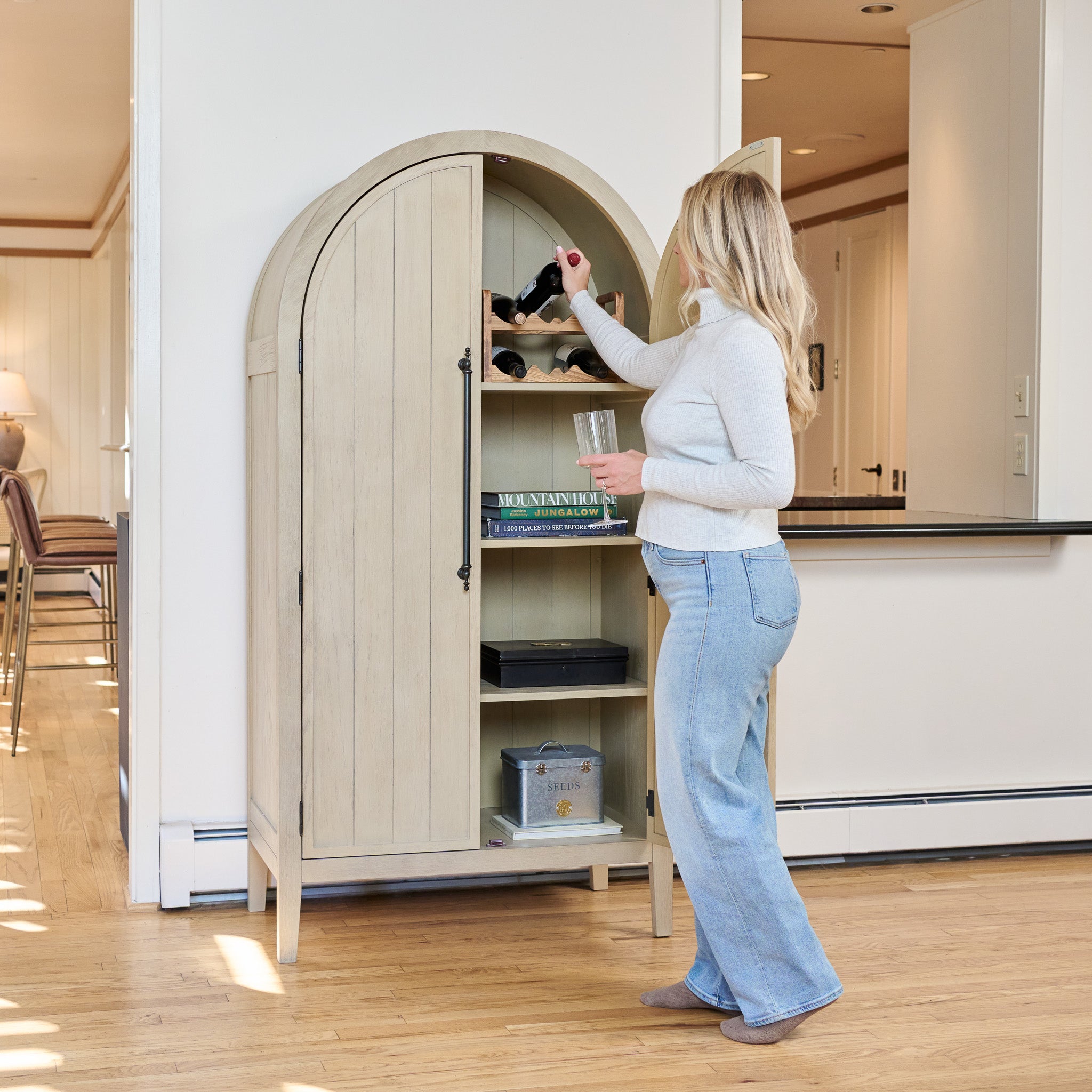 Selene Arched Wooden Cabinet in Cream Finish in Storage Cabinet by Maven Lane
