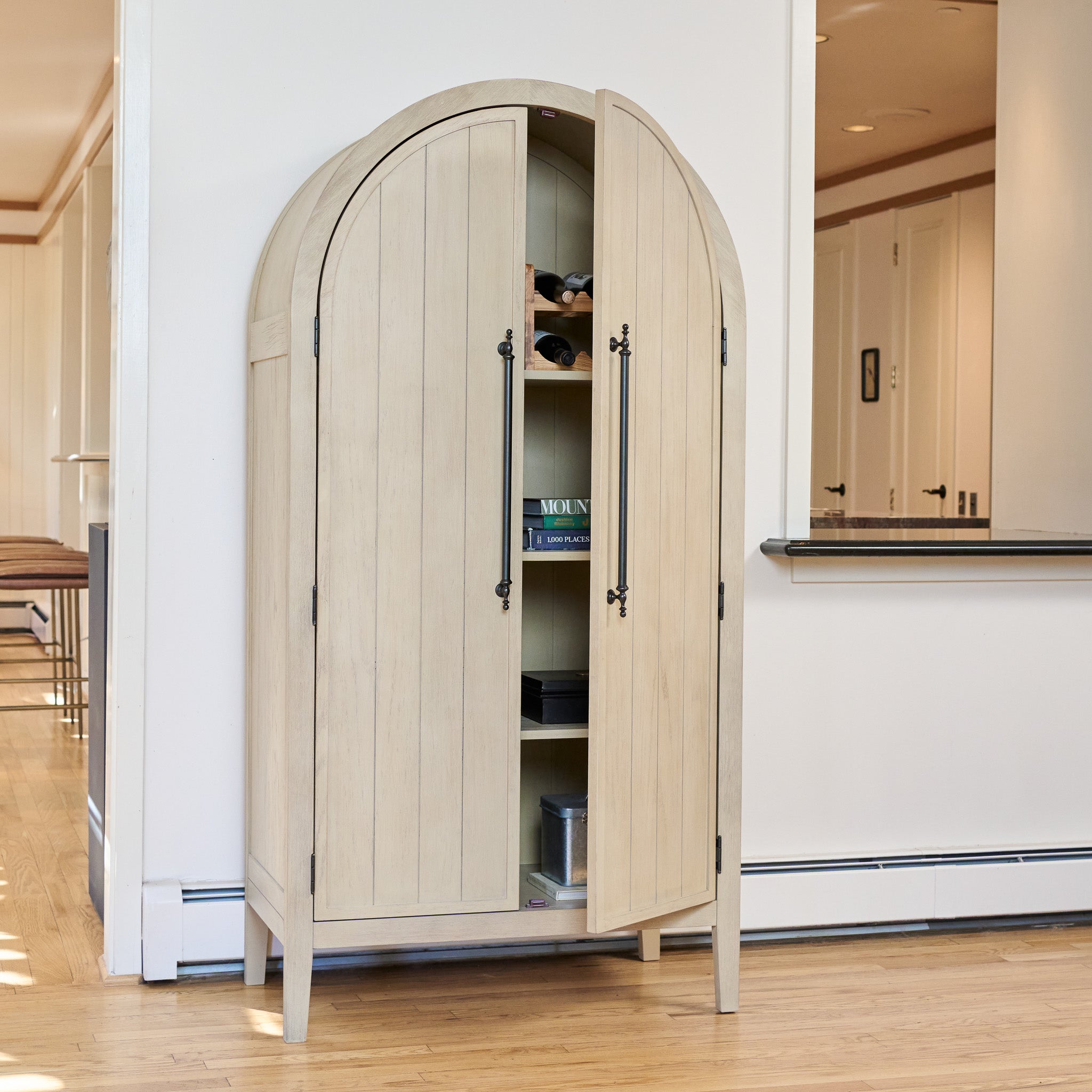 Selene Arched Wooden Cabinet in Cream Finish in Storage Cabinet by Maven Lane