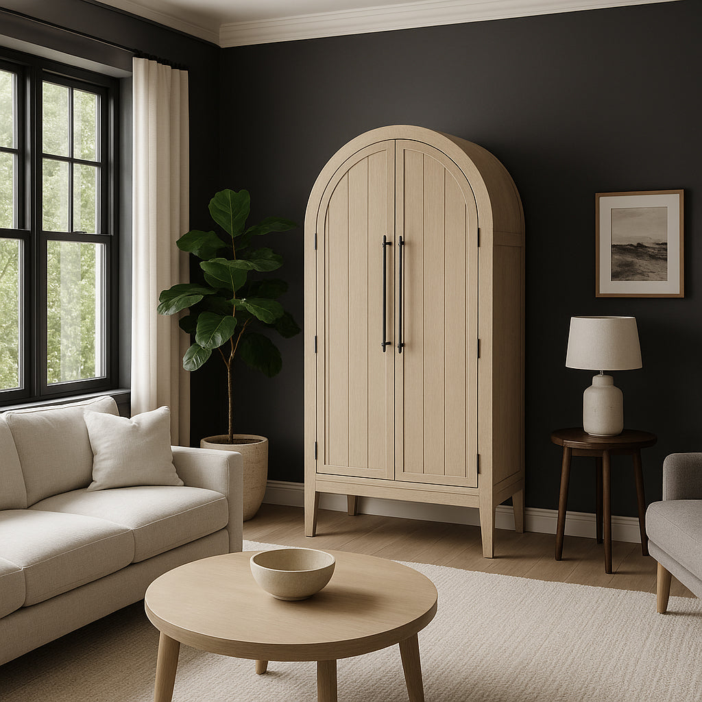 Selene Arched Wooden Cabinet in White Finish in Storage Cabinet by Maven Lane