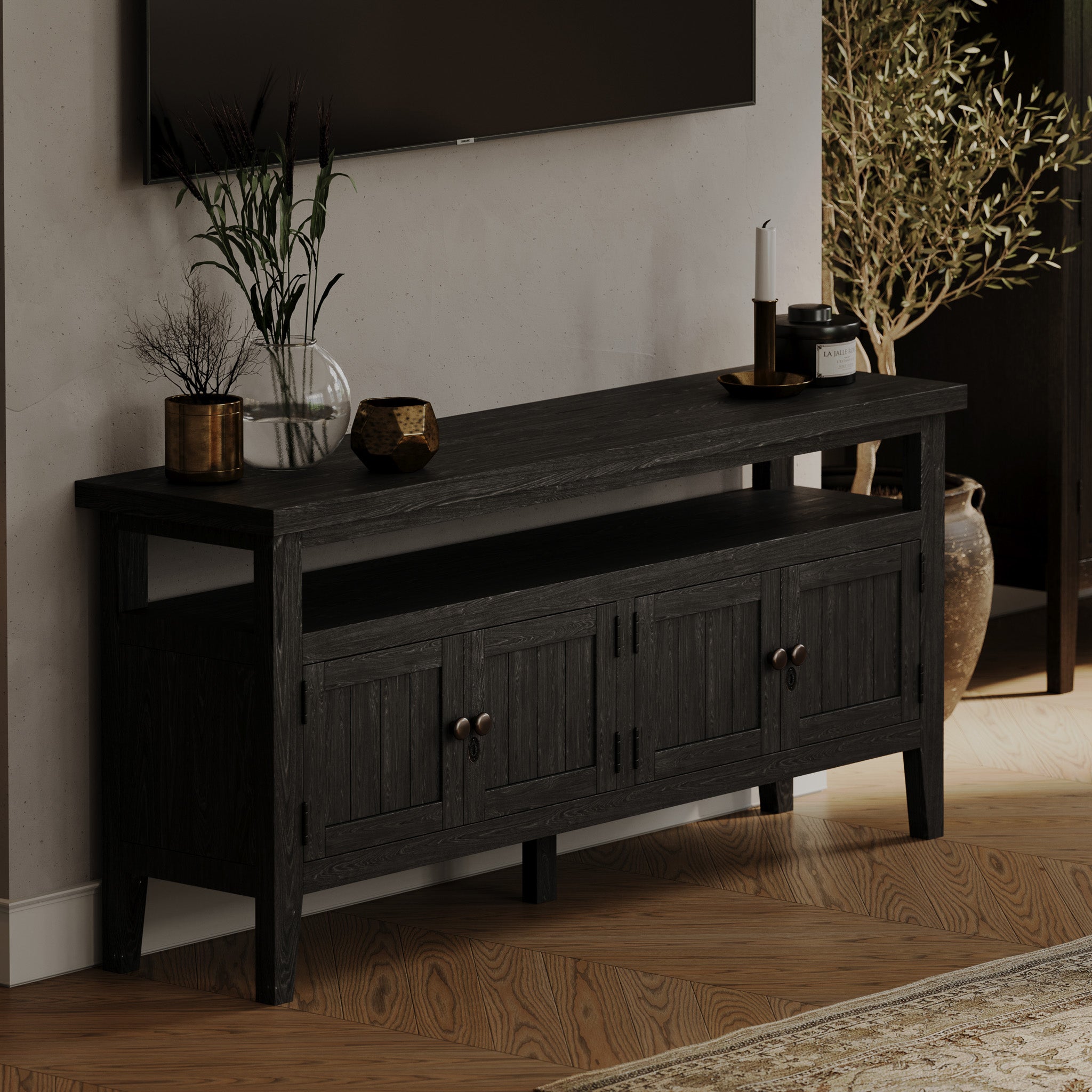 Turner Classical Wooden Media Unit in Antiqued Black Finish in Media Units by VMI