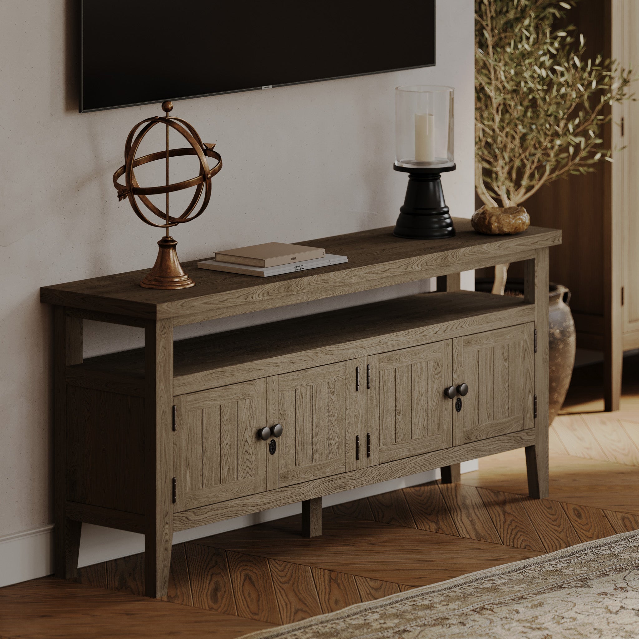 Turner Classical Wooden Media Unit in Antiqued Grey Finish in Media Units by VMI