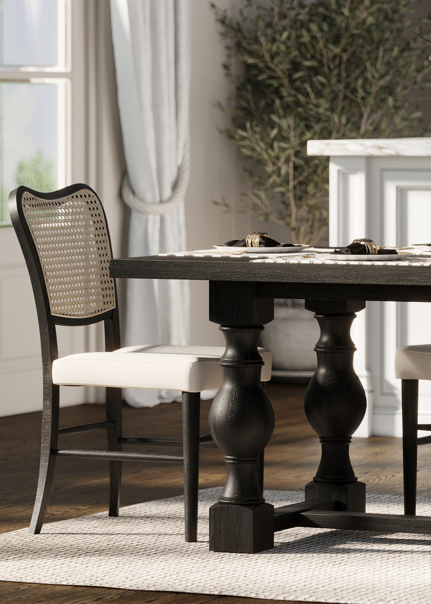 Leon Classical Wooden Dining Table in Antiqued Black Finish in Dining Furniture by Maven Lane