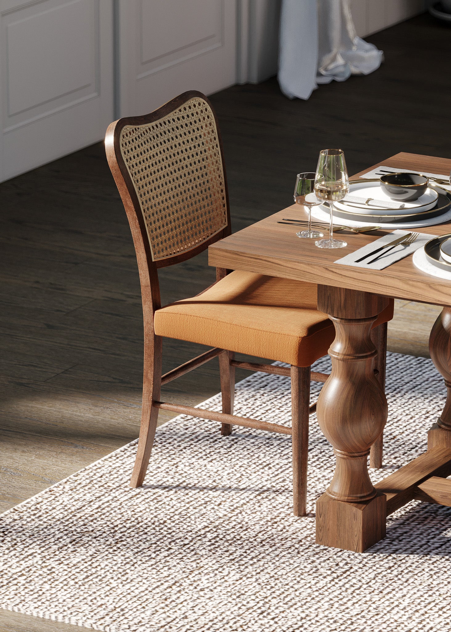 Leon Classical Wooden Dining Table in Antiqued Brown Finish in Dining Furniture by Maven Lane