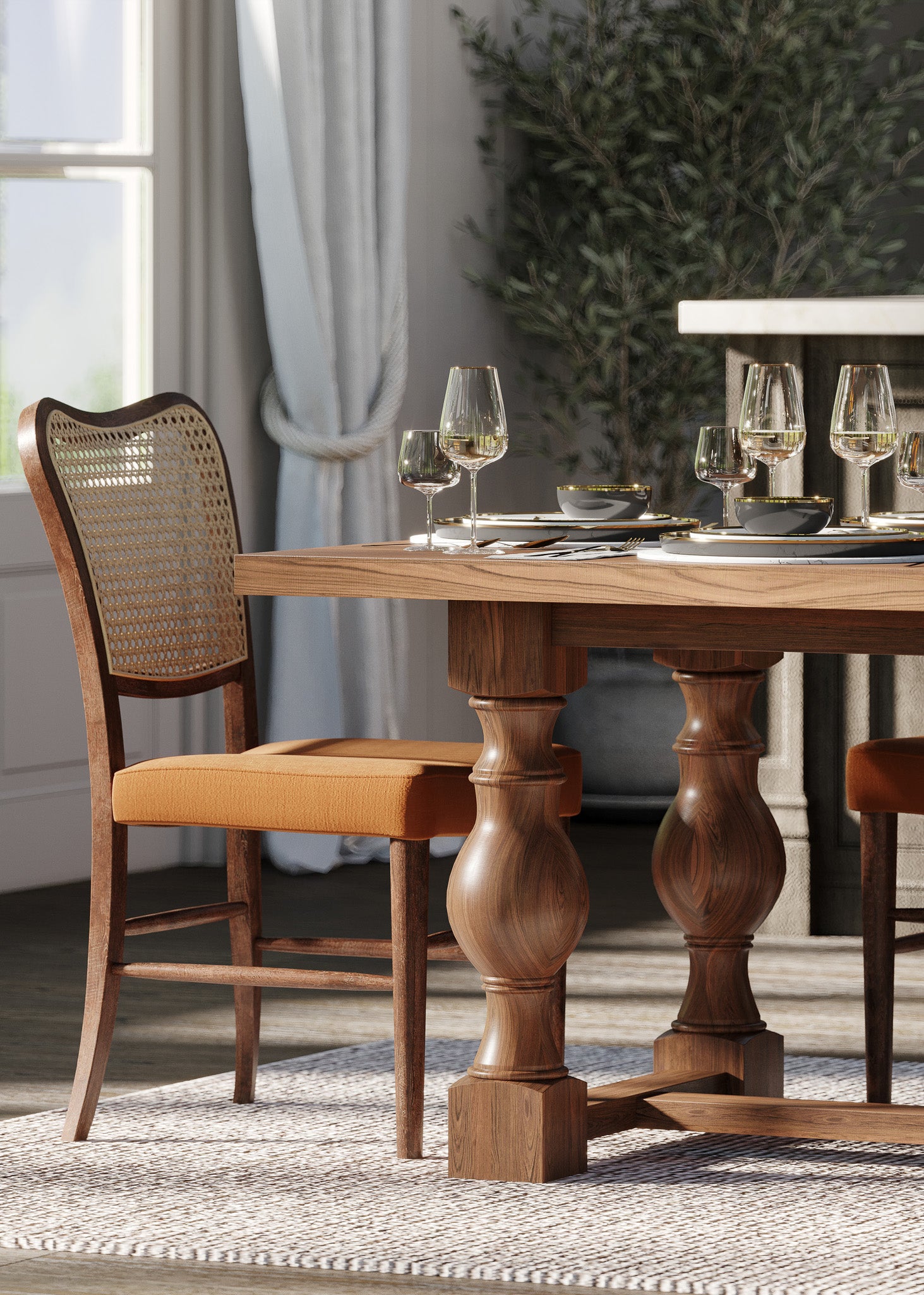 Leon Classical Wooden Dining Table in Antiqued Brown Finish in Dining Furniture by Maven Lane